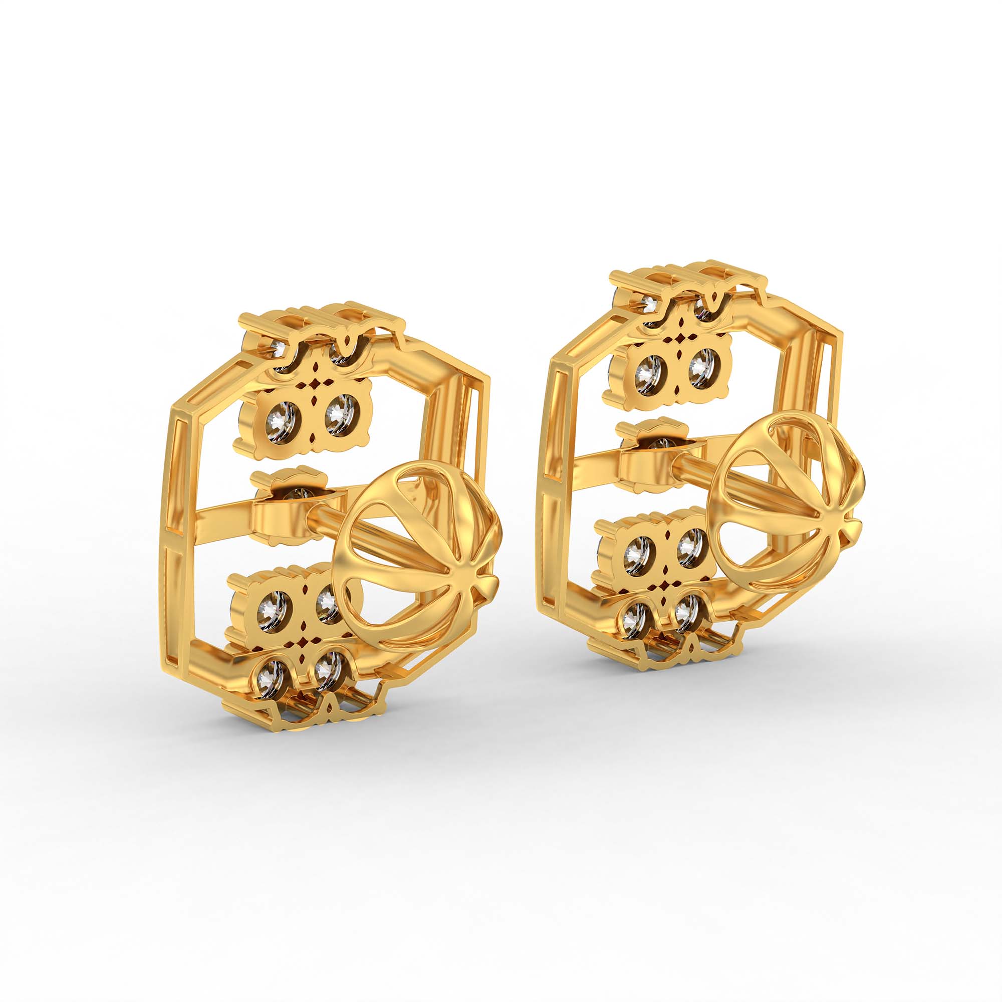 Lab-Grown Diamond Stud Earrings (Tops) in 22K Yellow Gold – 1.62 Ct, 18 Diamonds, 4 g (Design K1-12) thumbnail