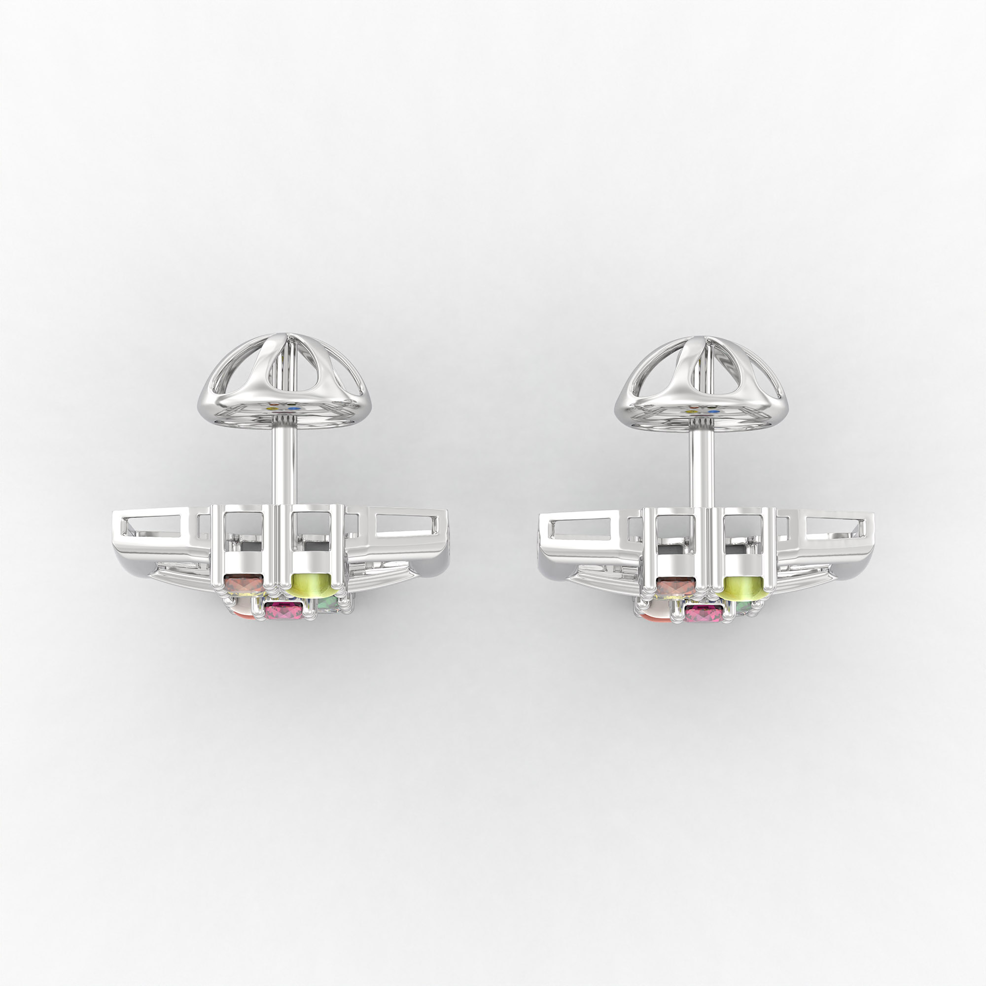Navratna (Navaratna) Stud Earrings in 18K White Gold – 2.8 mm stones, 4 g (Design K1-12) thumbnail