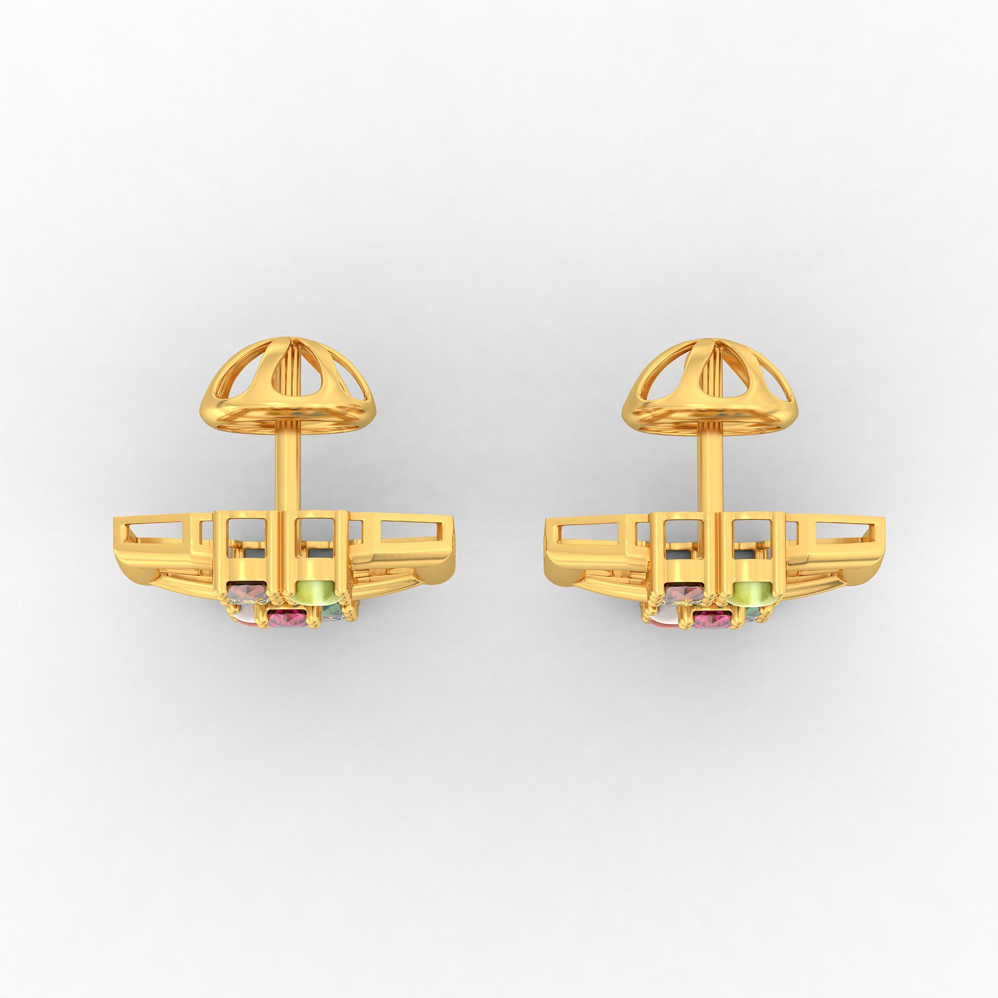 Navratna (Navaratna) Stud Earrings in 22K Yellow Gold – 2.8 mm stones, 4 g (Design K1-12) thumbnail
