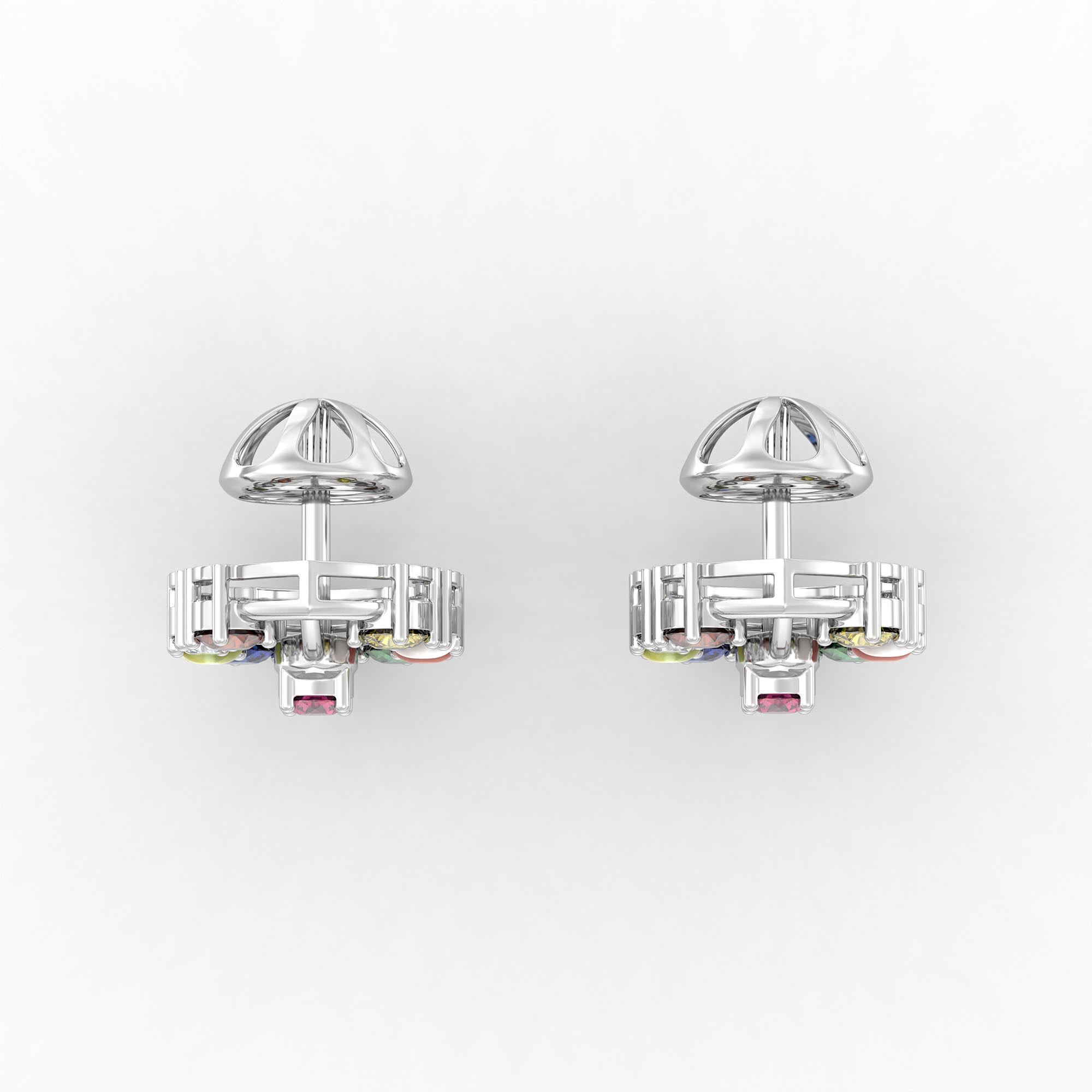 Navratna (Navaratna) Stud Earrings in 18K White Gold – 2.8 mm stones, 4 g (Design K1-13) thumbnail
