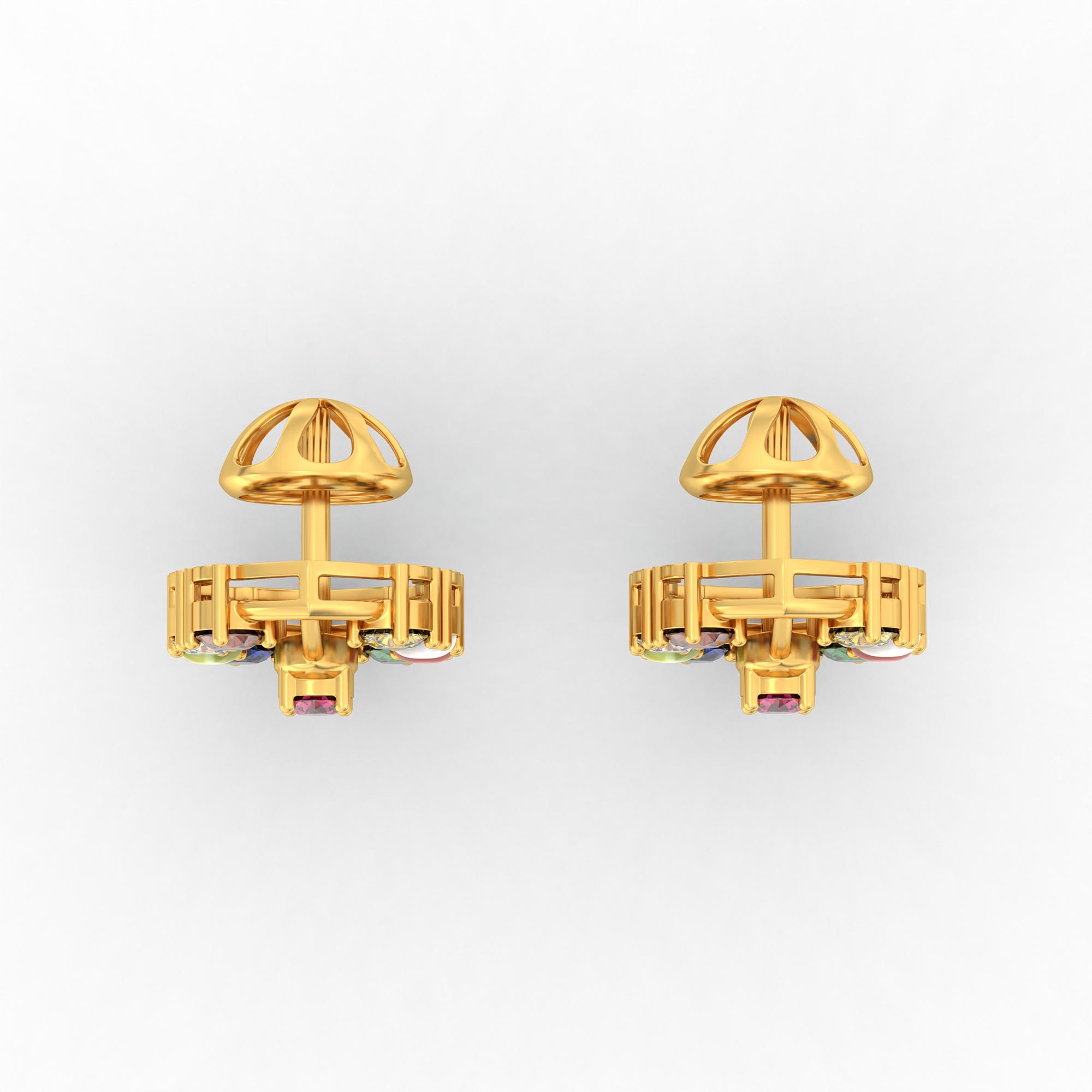 Navratna (Navaratna) Stud Earrings in 22K Yellow Gold – 2.8 mm stones, 4 g (Design K1-13) thumbnail