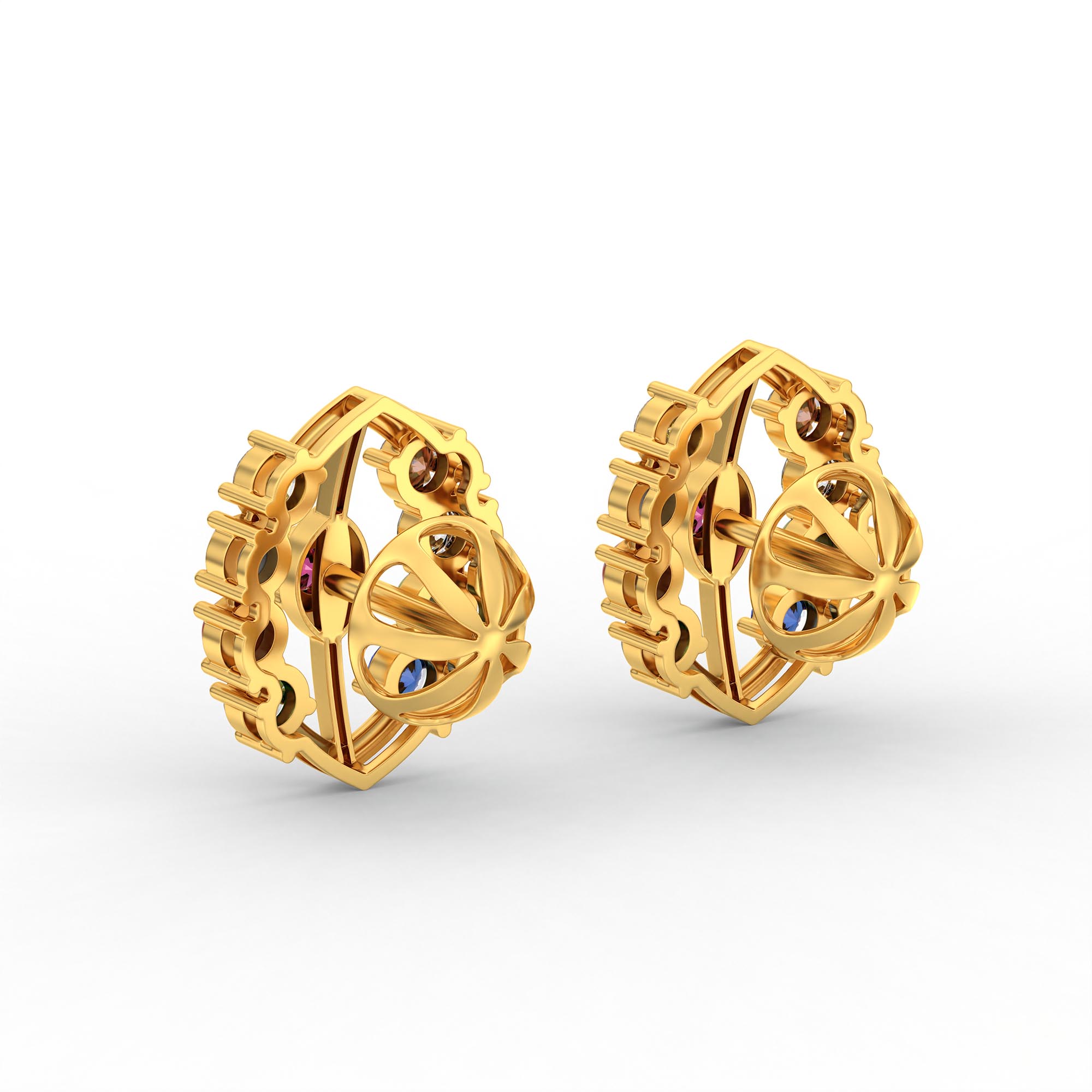 Navratna (Navaratna) Stud Earrings in 22K Yellow Gold – 2.8 mm stones, 4 g (Design K1-13) thumbnail