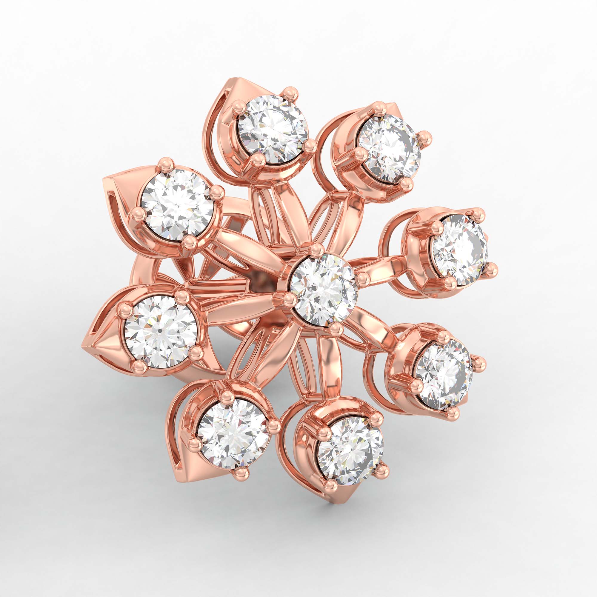 Lab-Grown Diamond Stud Earrings (Tops) in 18K Rose Gold – 1.62 Ct, 18 Diamonds, 4 g (Design K1-15) thumbnail