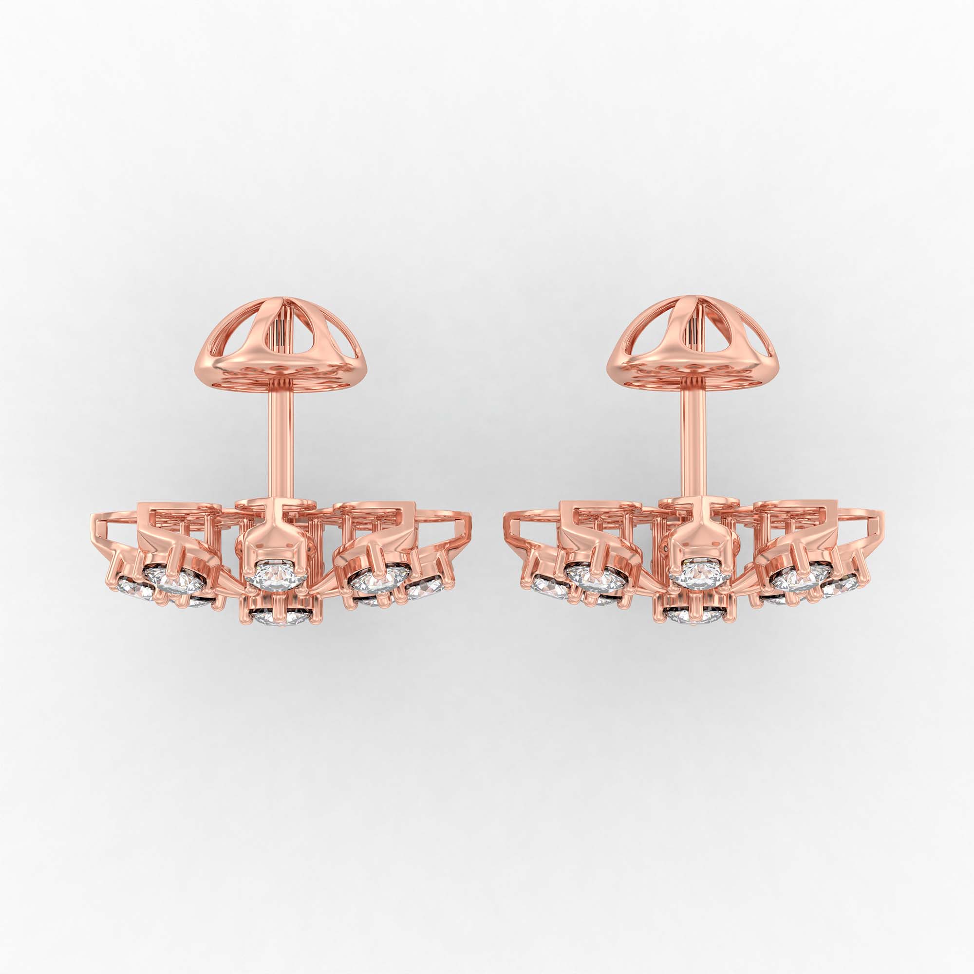 Lab-Grown Diamond Stud Earrings (Tops) in 18K Rose Gold – 1.62 Ct, 18 Diamonds, 4 g (Design K1-15) thumbnail