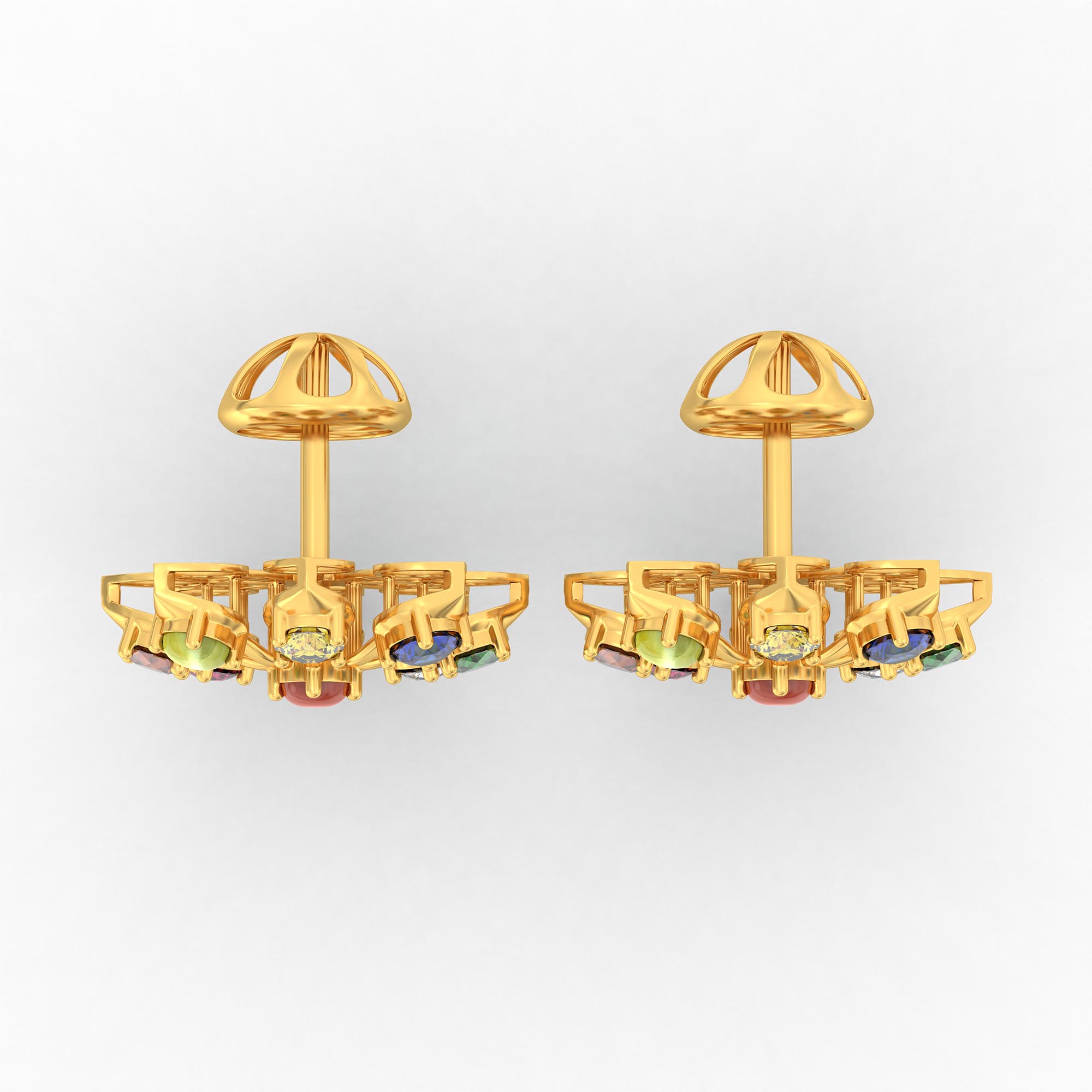 Navratna (Navaratna) Stud Earrings in 22K Yellow Gold – 2.8 mm stones, 4 g (Design K1-15) thumbnail
