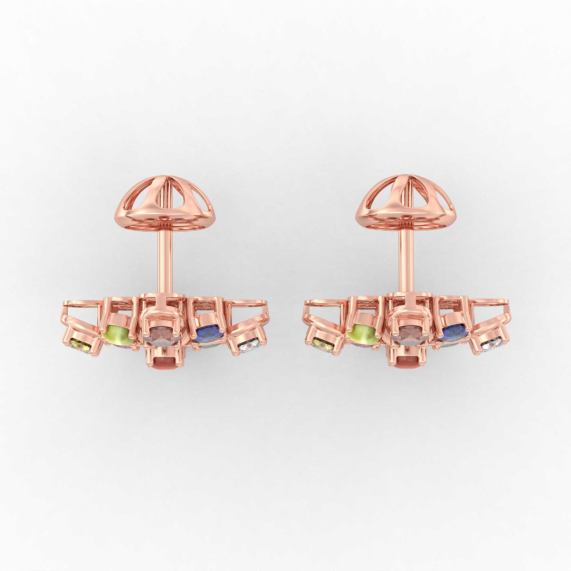 Navratna (Navaratna) Stud Earrings in 18K Rose Gold – 2.8 mm stones, 4 g (Design K1-16) thumbnail