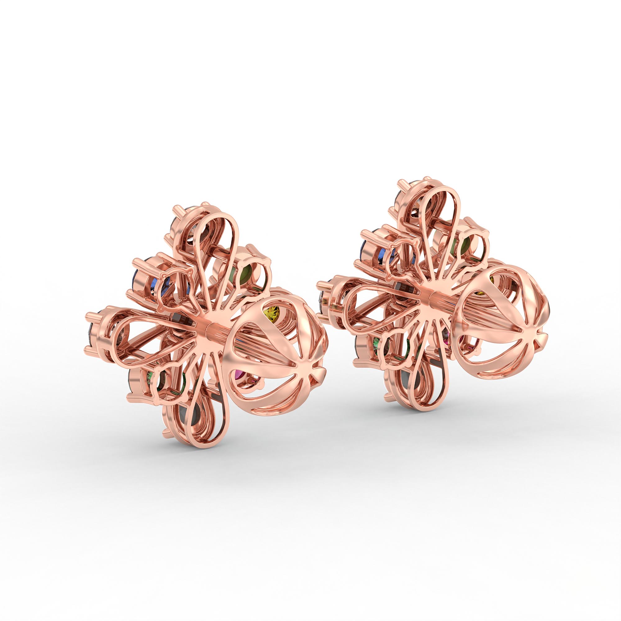 Navratna (Navaratna) Stud Earrings in 18K Rose Gold – 2.8 mm stones, 4 g (Design K1-16) thumbnail