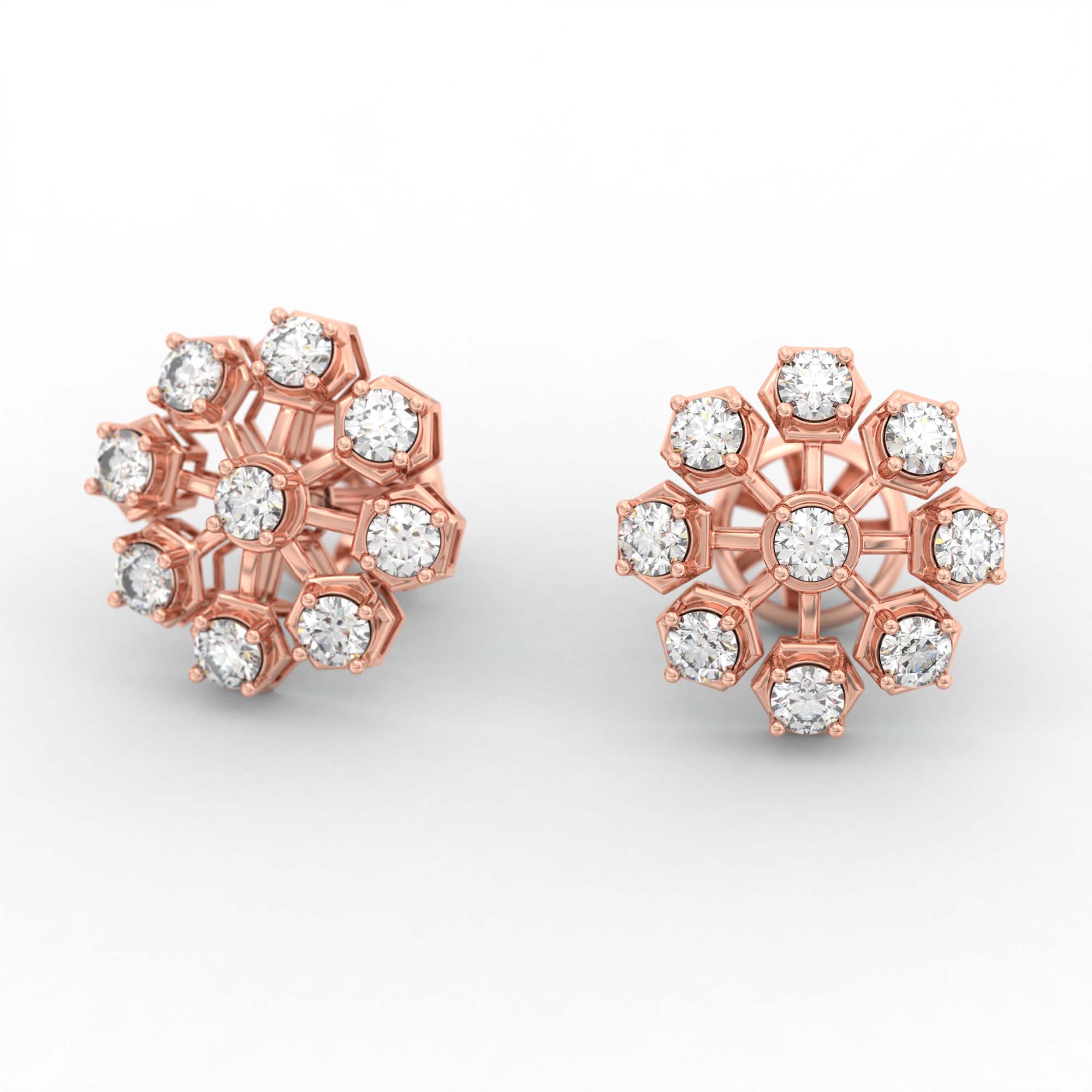 Lab-Grown Diamond Stud Earrings (Tops) in 18K Rose Gold – 1.62 Ct, 18 Diamonds, 4 g (Design K1-17) thumbnail