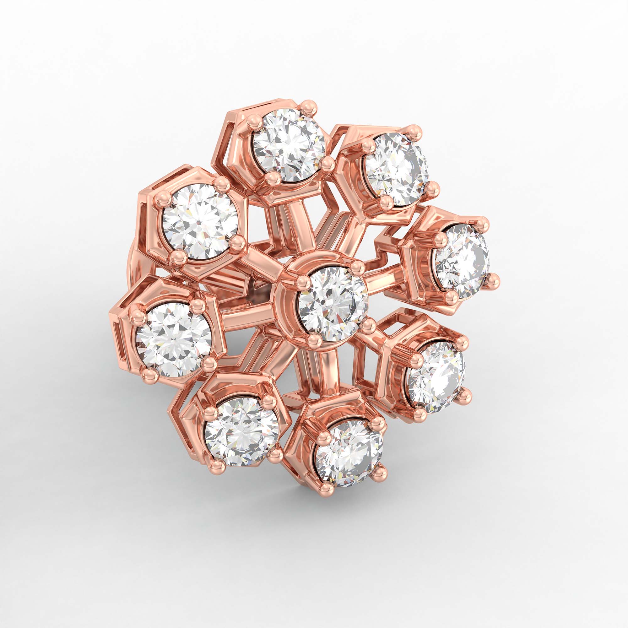 Lab-Grown Diamond Stud Earrings (Tops) in 18K Rose Gold – 1.62 Ct, 18 Diamonds, 4 g (Design K1-17) thumbnail