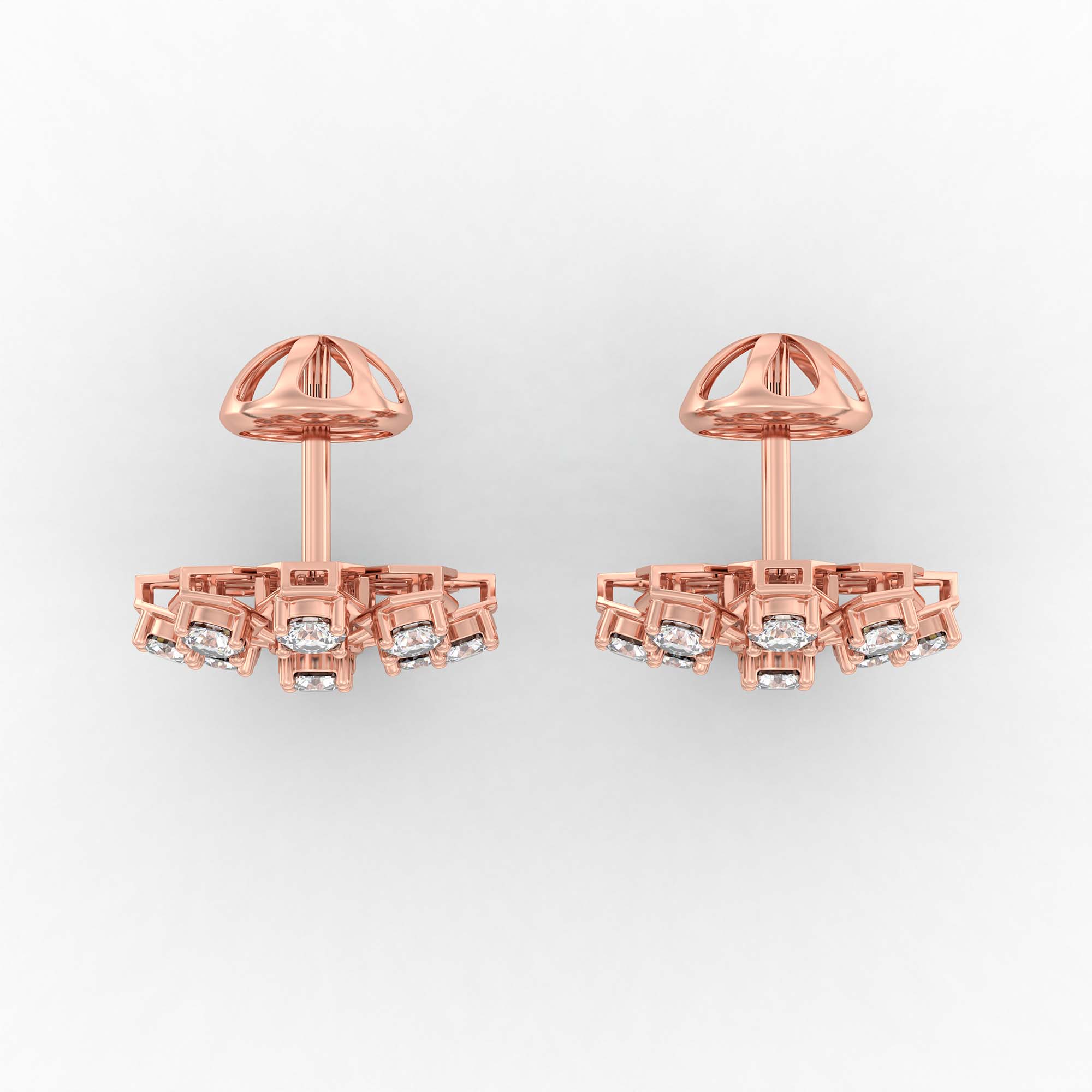 Lab-Grown Diamond Stud Earrings (Tops) in 18K Rose Gold – 1.62 Ct, 18 Diamonds, 4 g (Design K1-17) thumbnail