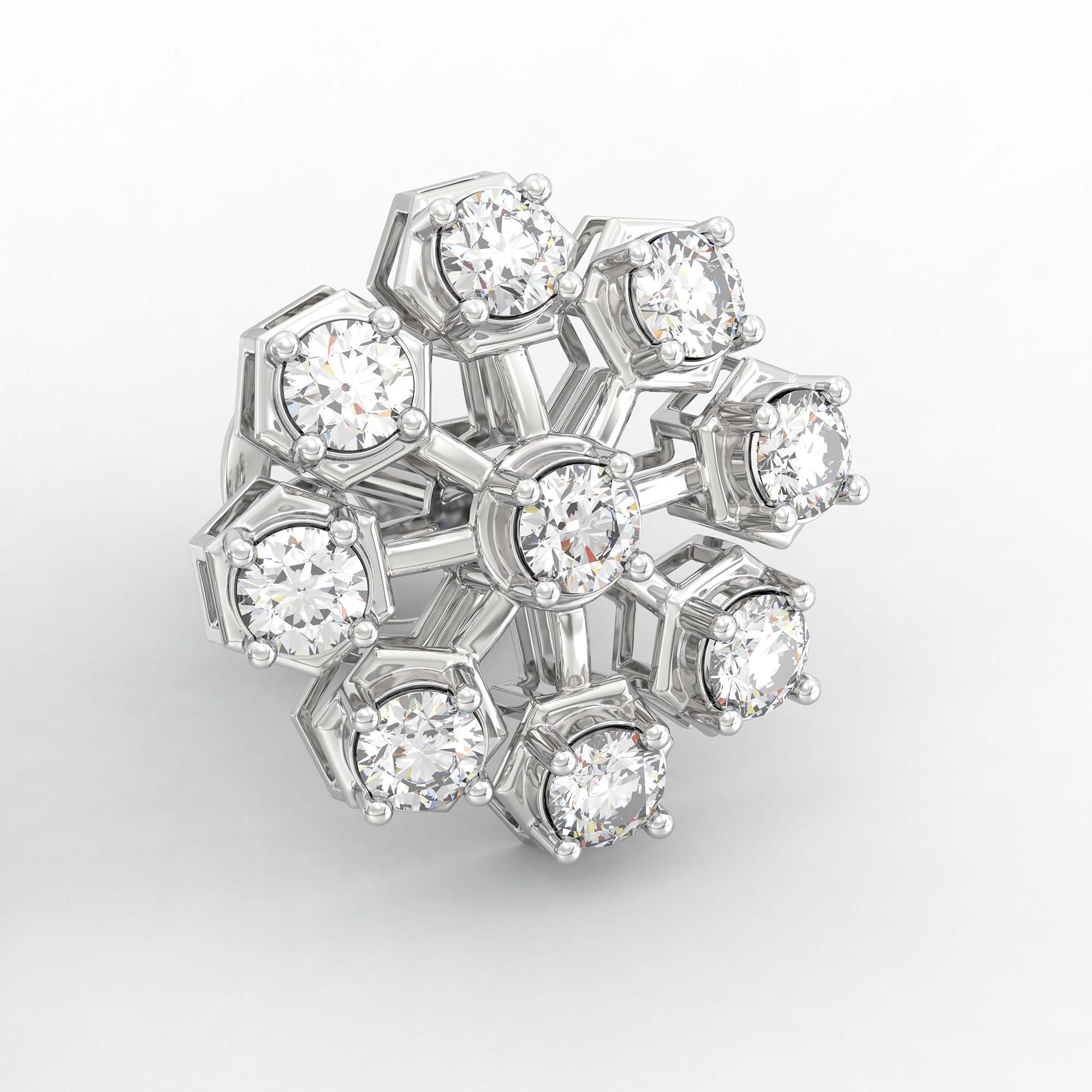 Lab-Grown Diamond Stud Earrings (Tops) in 18K White Gold – 1.62 Ct, 18 Diamonds, 4 g (Design K1-17) thumbnail