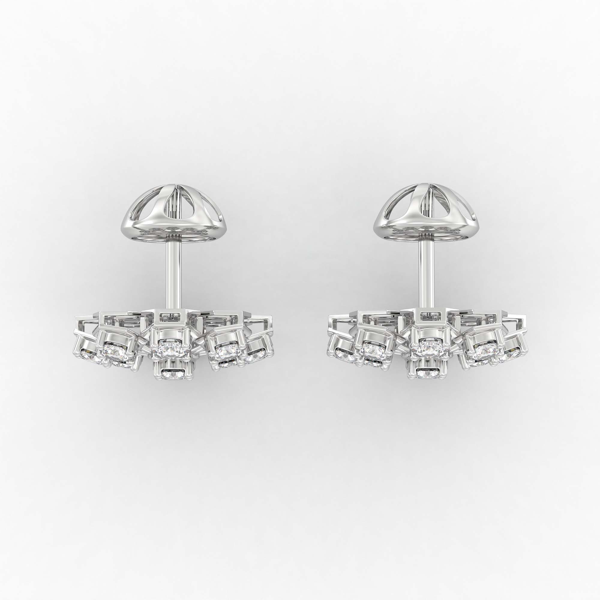 Lab-Grown Diamond Stud Earrings (Tops) in 18K White Gold – 1.62 Ct, 18 Diamonds, 4 g (Design K1-17) thumbnail