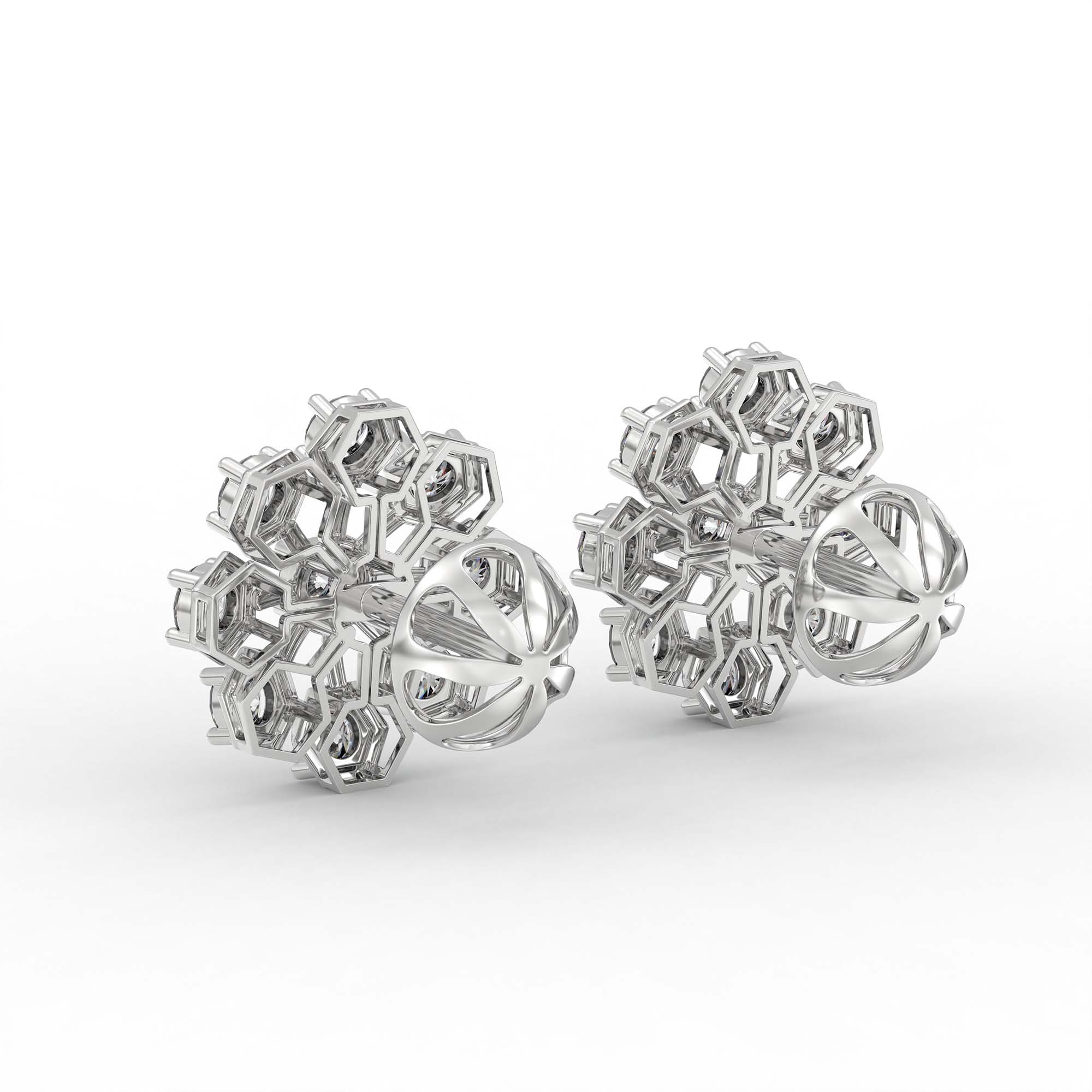 Lab-Grown Diamond Stud Earrings (Tops) in 18K White Gold – 1.62 Ct, 18 Diamonds, 4 g (Design K1-17) thumbnail