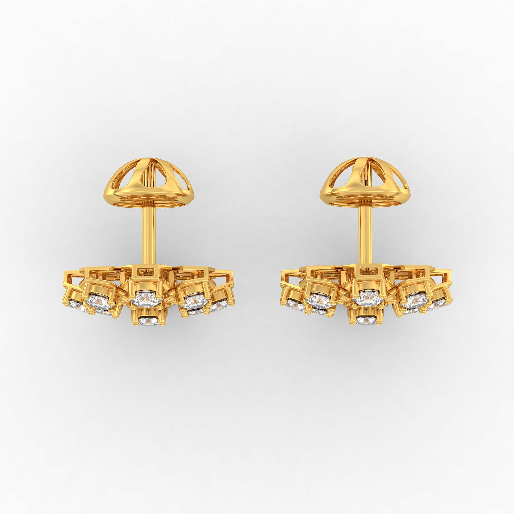 Lab-Grown Diamond Stud Earrings (Tops) in 22K Yellow Gold – 1.62 Ct, 18 Diamonds, 4 g (Design K1-17) thumbnail