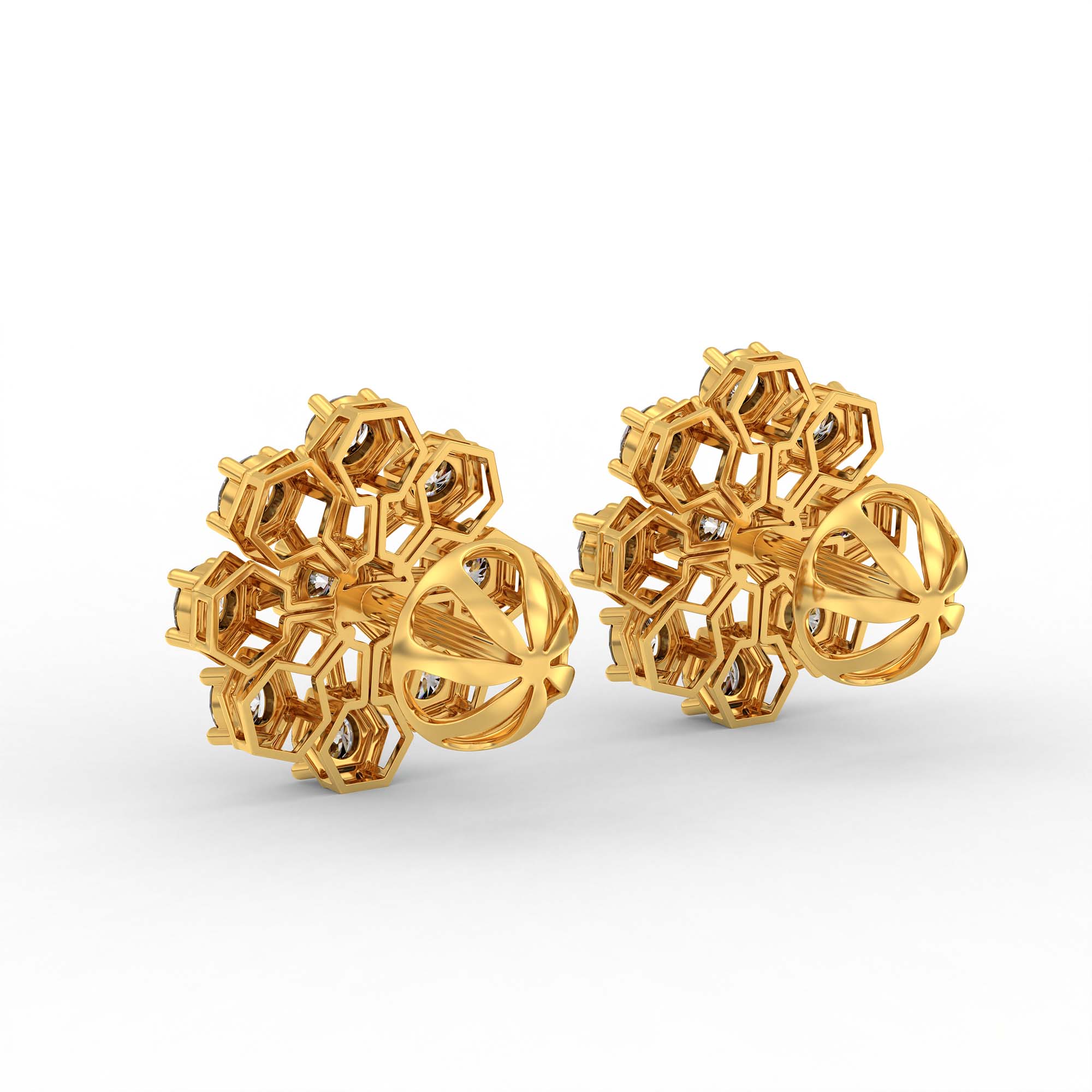 Lab-Grown Diamond Stud Earrings (Tops) in 22K Yellow Gold – 1.62 Ct, 18 Diamonds, 4 g (Design K1-17) thumbnail