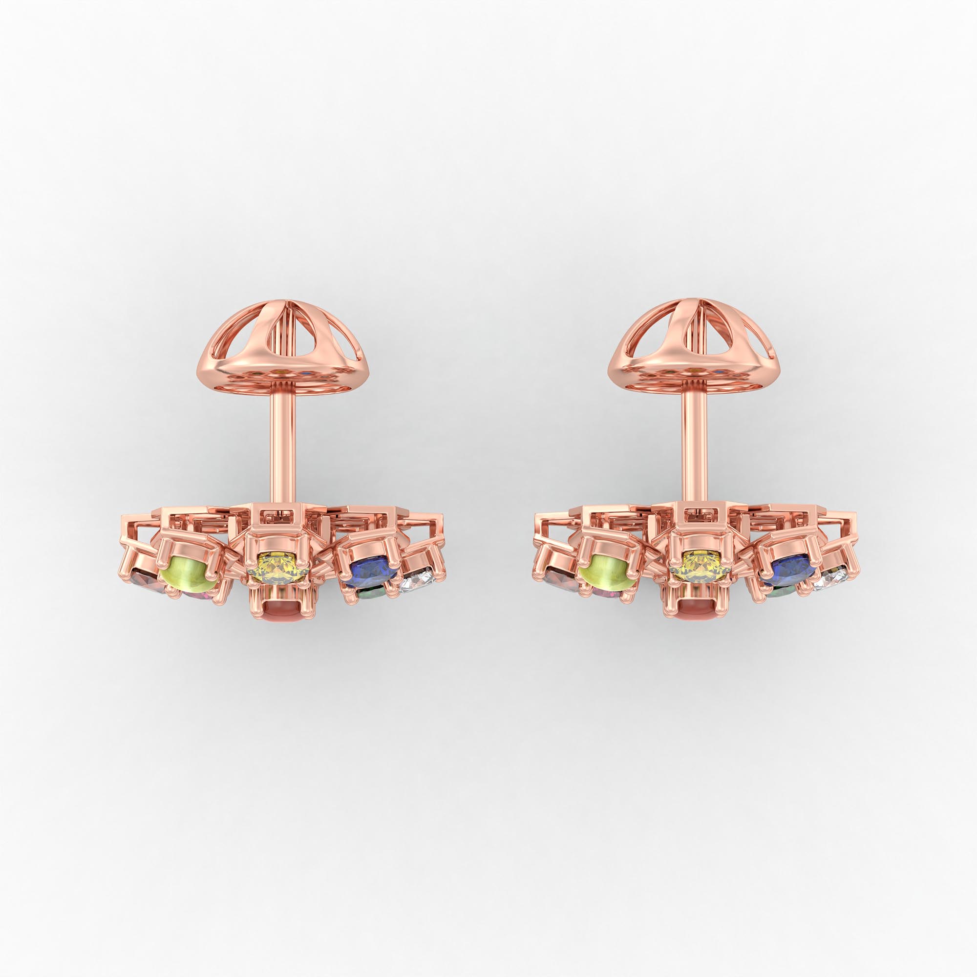Navratna (Navaratna) Stud Earrings in 18K Rose Gold – 2.8 mm stones, 4 g (Design K1-17) thumbnail