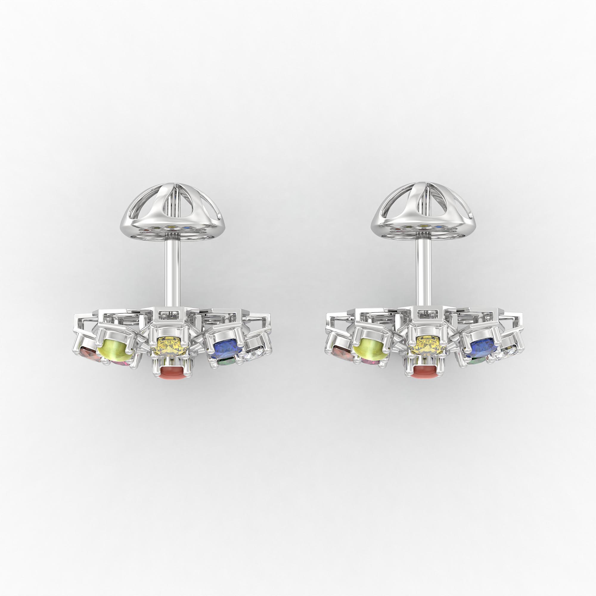 Navratna (Navaratna) Stud Earrings in 18K White Gold – 2.8 mm stones, 4 g (Design K1-17) thumbnail
