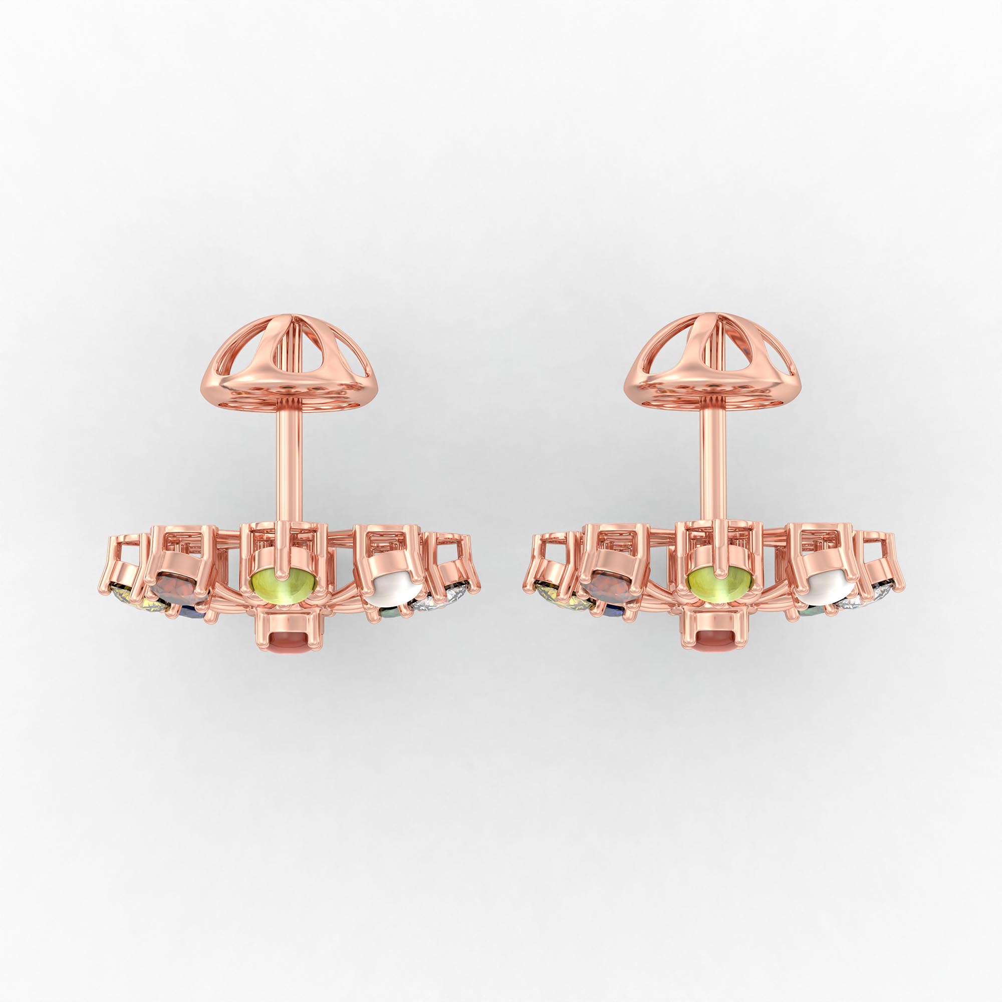 Navratna (Navaratna) Stud Earrings in 18K Rose Gold – 2.8 mm stones, 4 g (Design K1-18) thumbnail