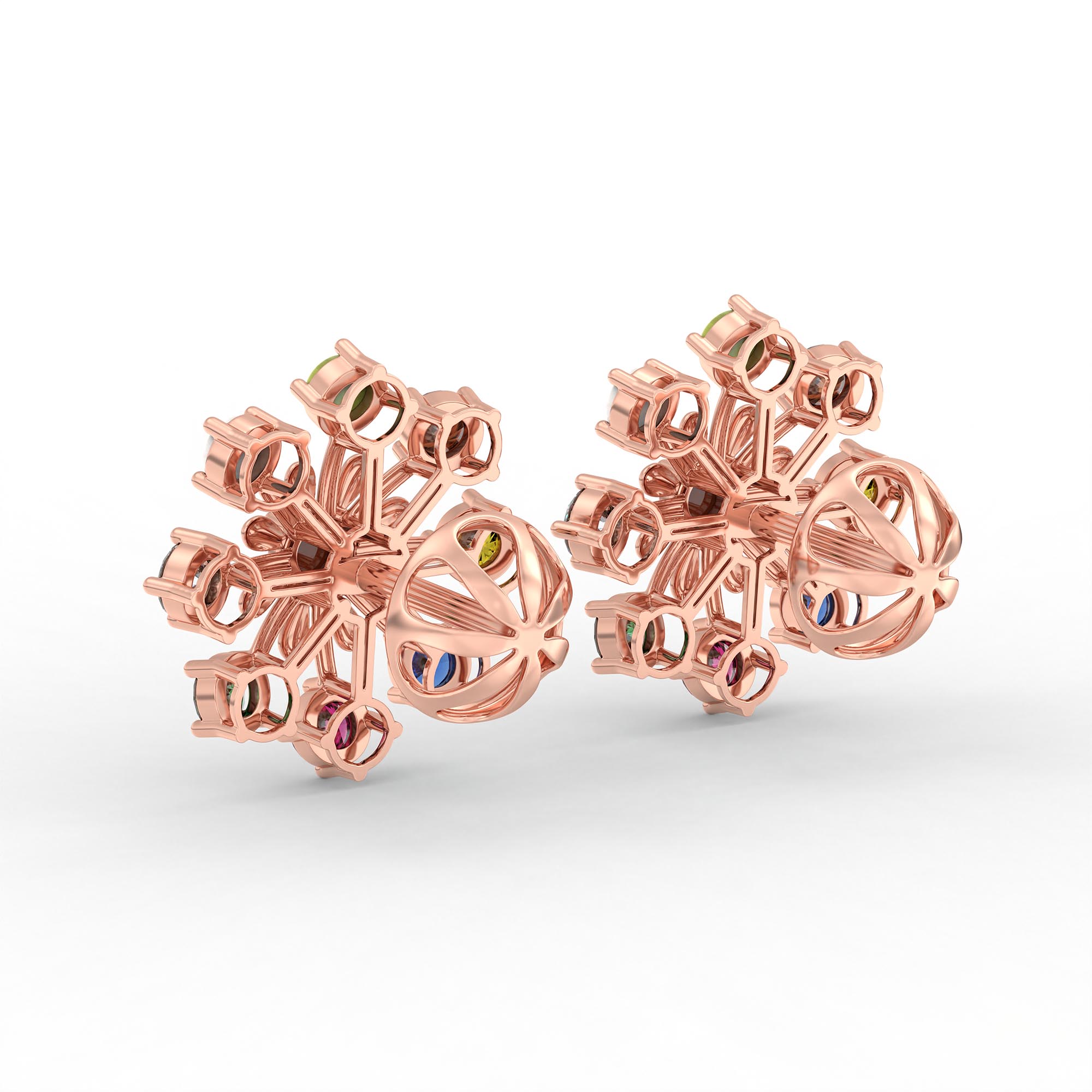Navratna (Navaratna) Stud Earrings in 18K Rose Gold – 2.8 mm stones, 4 g (Design K1-18) thumbnail