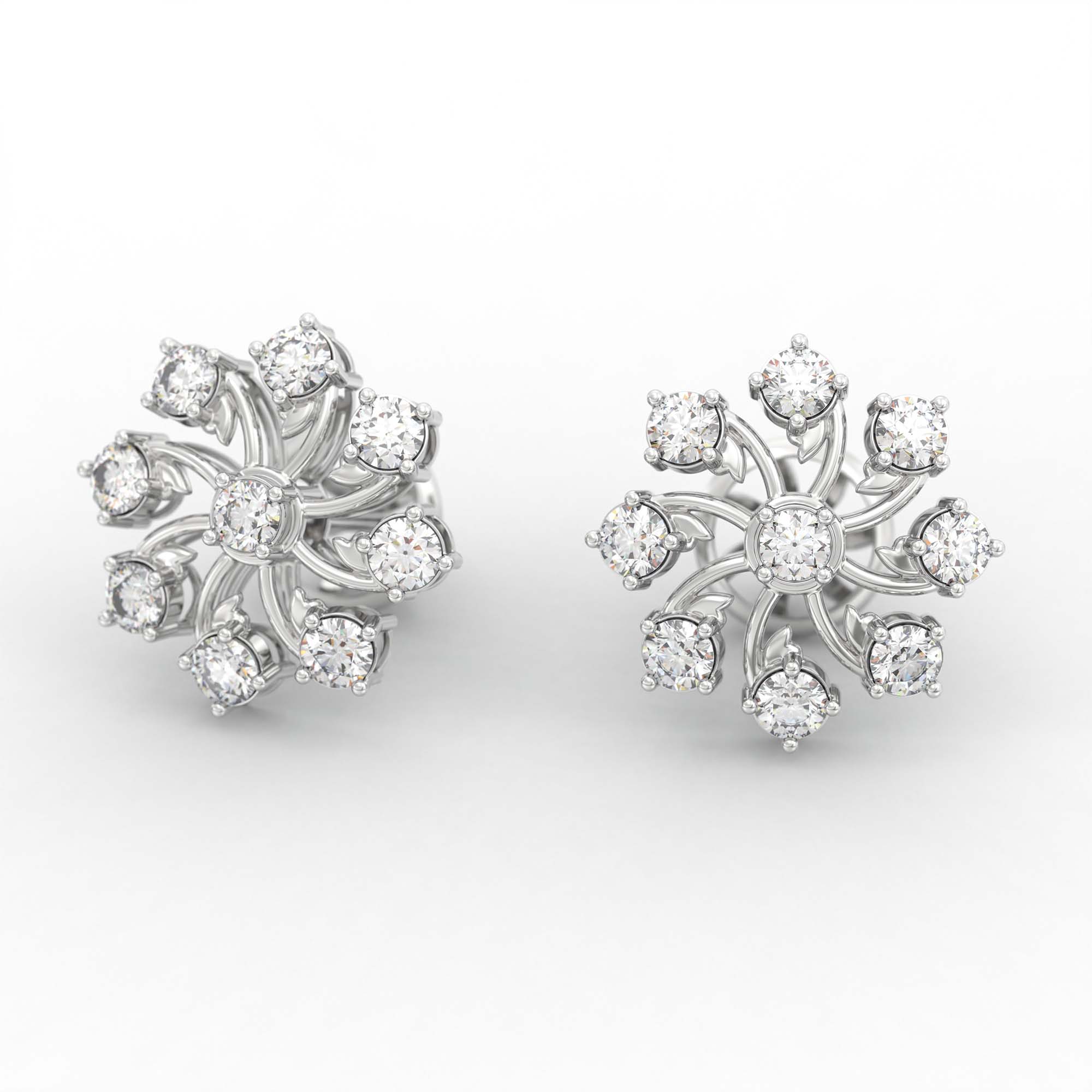 Lab-Grown Diamond Stud Earrings (Tops) in 18K White Gold – 1.62 Ct, 18 Diamonds, 4 g (Design K1-19) thumbnail