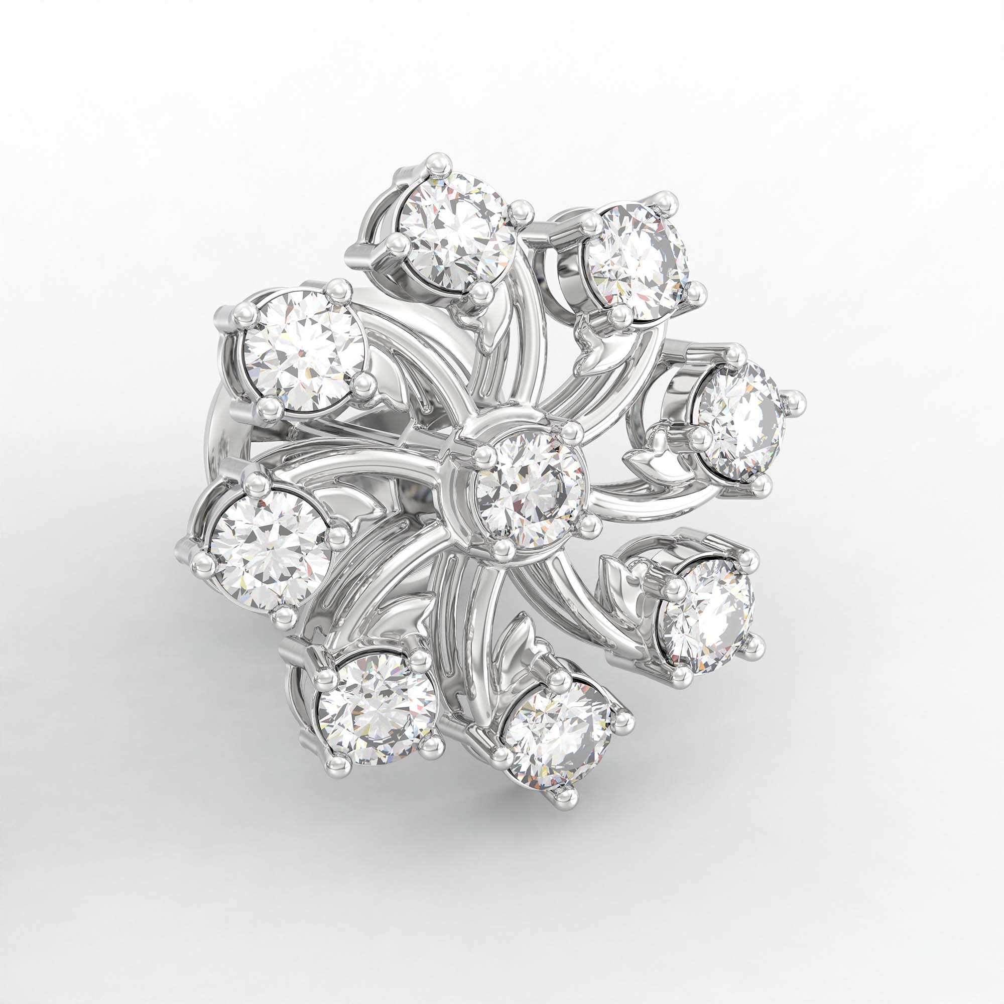 Lab-Grown Diamond Stud Earrings (Tops) in 18K White Gold – 1.62 Ct, 18 Diamonds, 4 g (Design K1-19) thumbnail