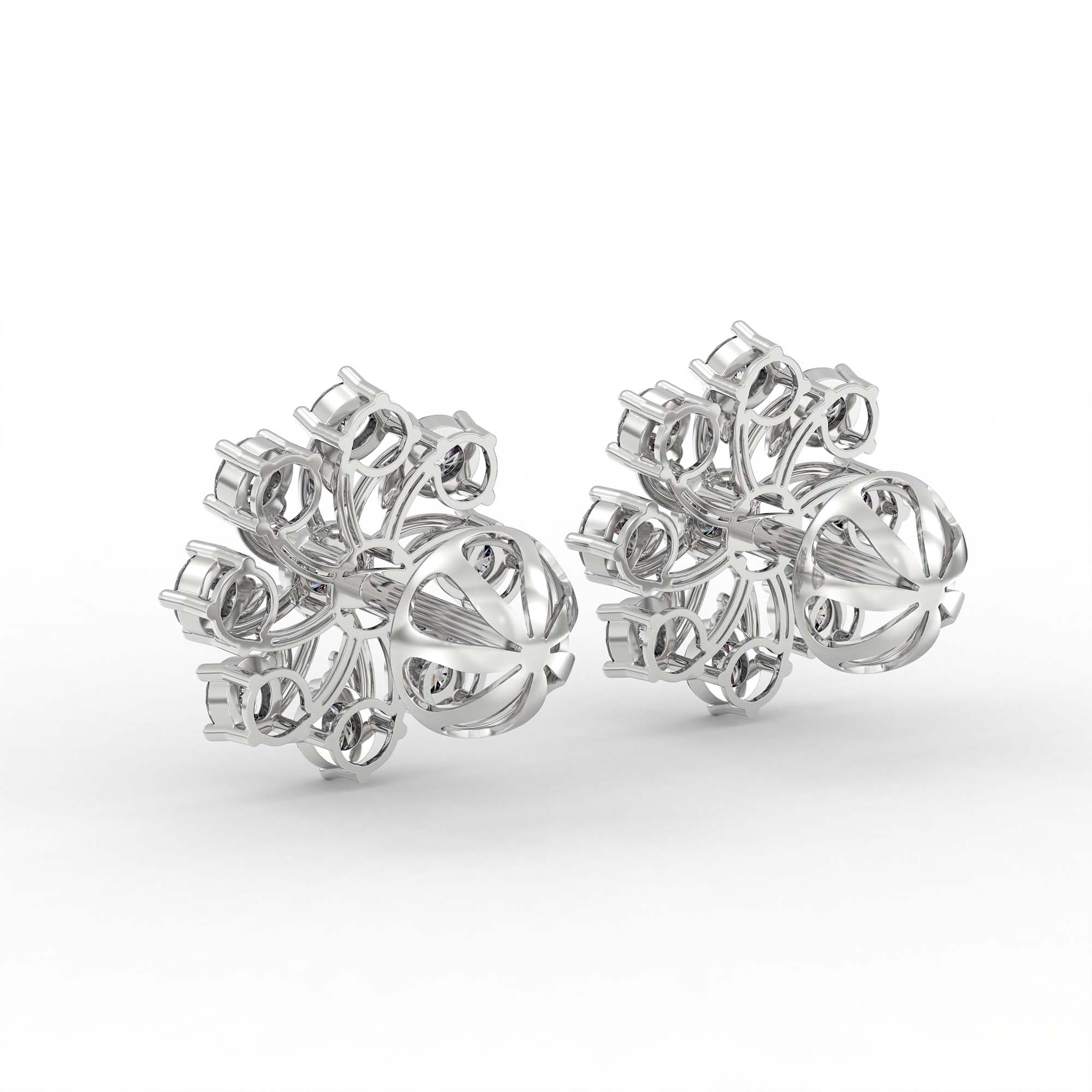 Lab-Grown Diamond Stud Earrings (Tops) in 18K White Gold – 1.62 Ct, 18 Diamonds, 4 g (Design K1-19) thumbnail