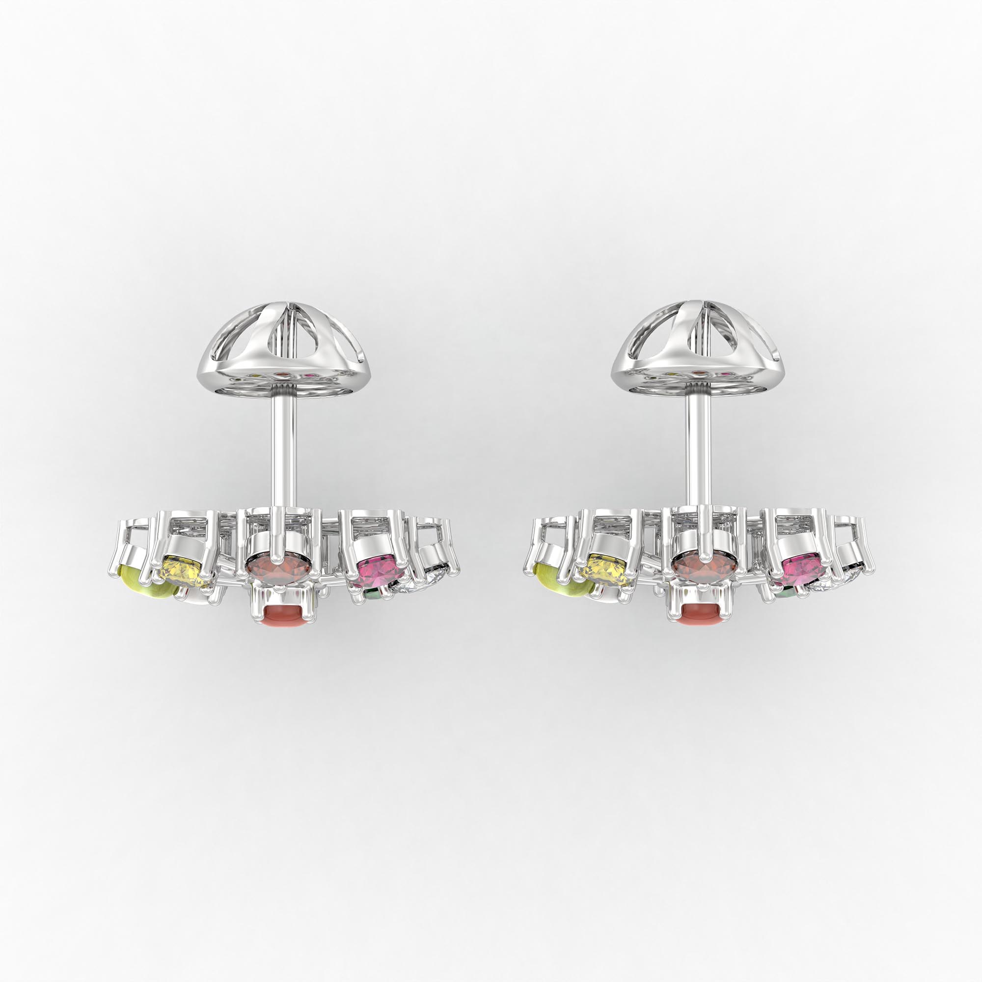 Navratna (Navaratna) Stud Earrings in 18K White Gold – 2.8 mm stones, 4 g (Design K1-19) thumbnail