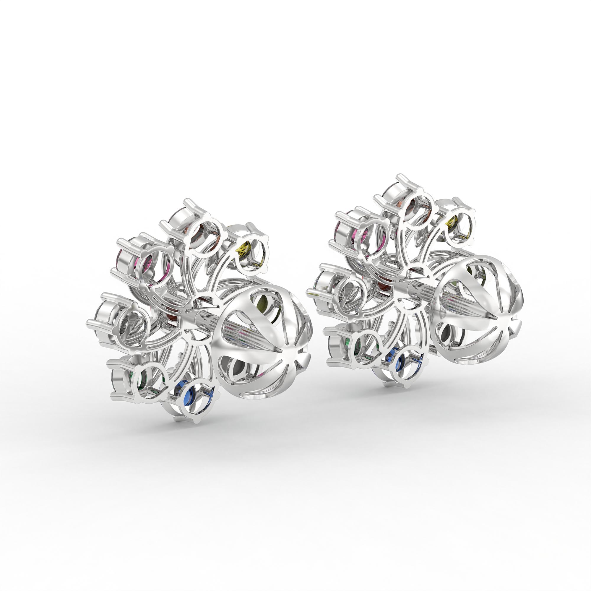 Navratna (Navaratna) Stud Earrings in 18K White Gold – 2.8 mm stones, 4 g (Design K1-19) thumbnail