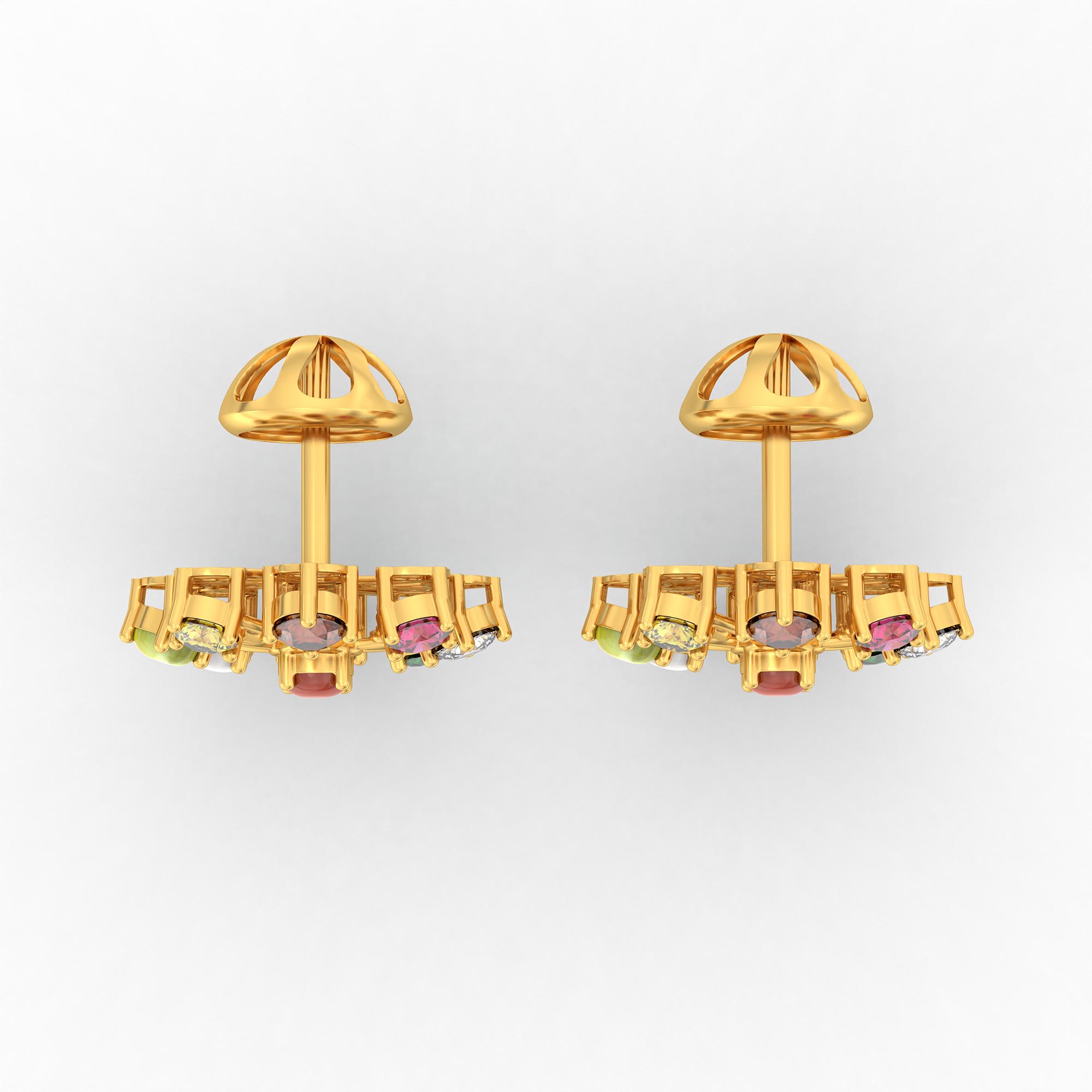 Navratna (Navaratna) Stud Earrings in 22K Yellow Gold – 2.8 mm stones, 4 g (Design K1-19) thumbnail