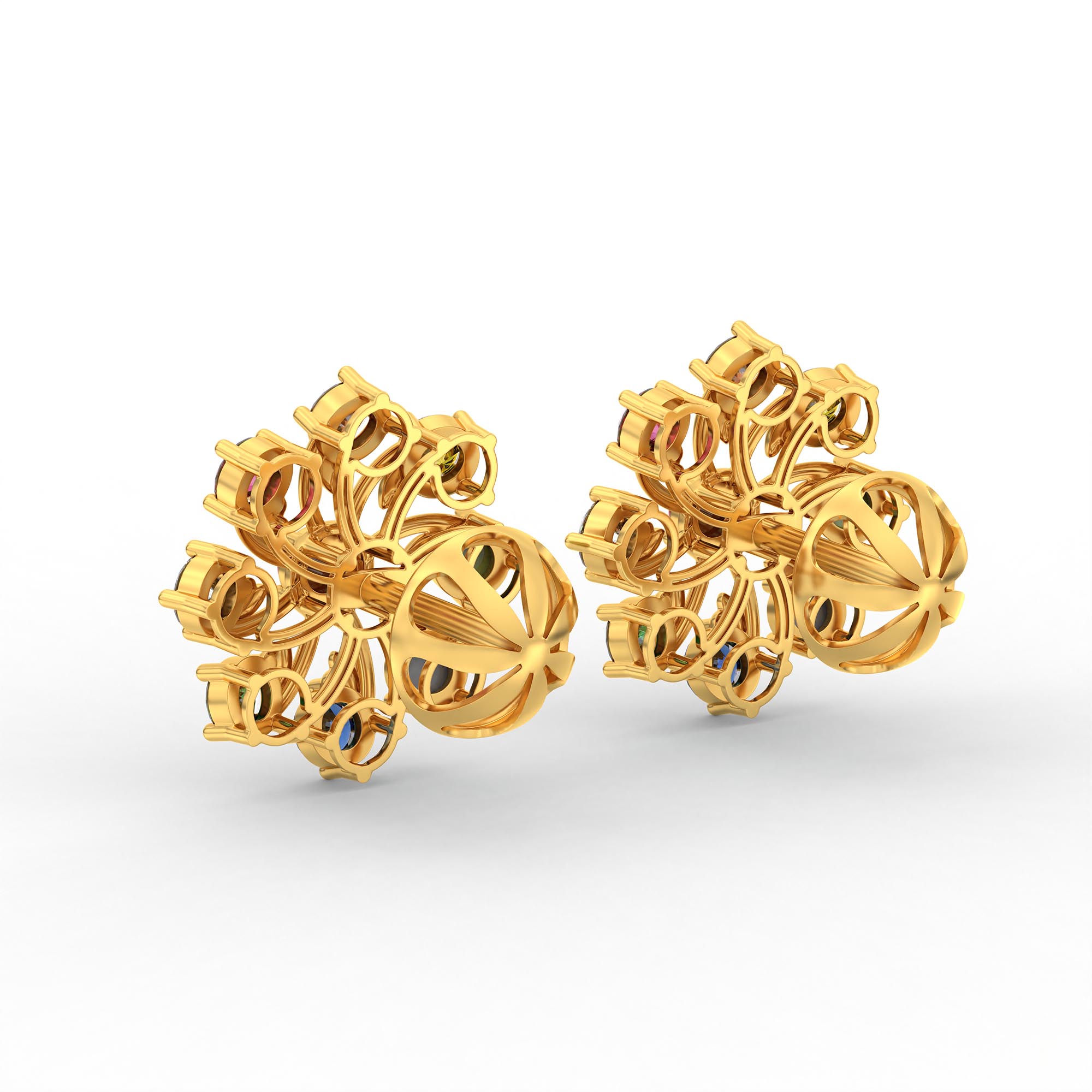 Navratna (Navaratna) Stud Earrings in 22K Yellow Gold – 2.8 mm stones, 4 g (Design K1-19) thumbnail