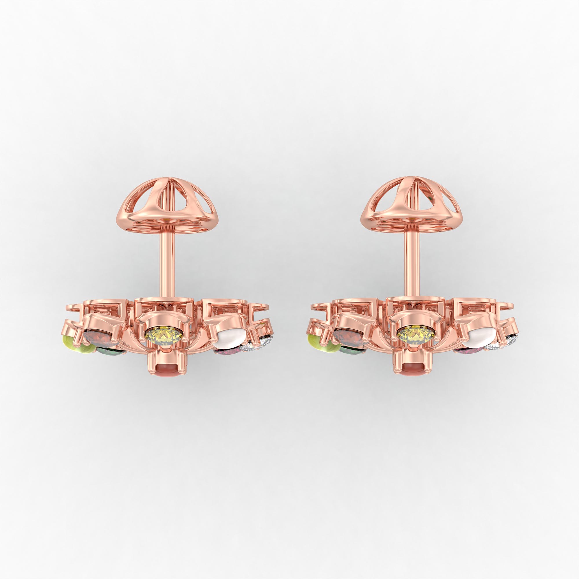 Navratna (Navaratna) Stud Earrings in 18K Rose Gold – 2.8 mm stones, 4 g (Design K1-22) thumbnail