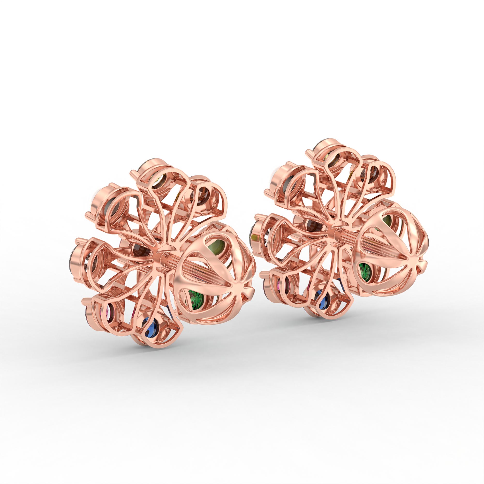 Navratna (Navaratna) Stud Earrings in 18K Rose Gold – 2.8 mm stones, 4 g (Design K1-22) thumbnail