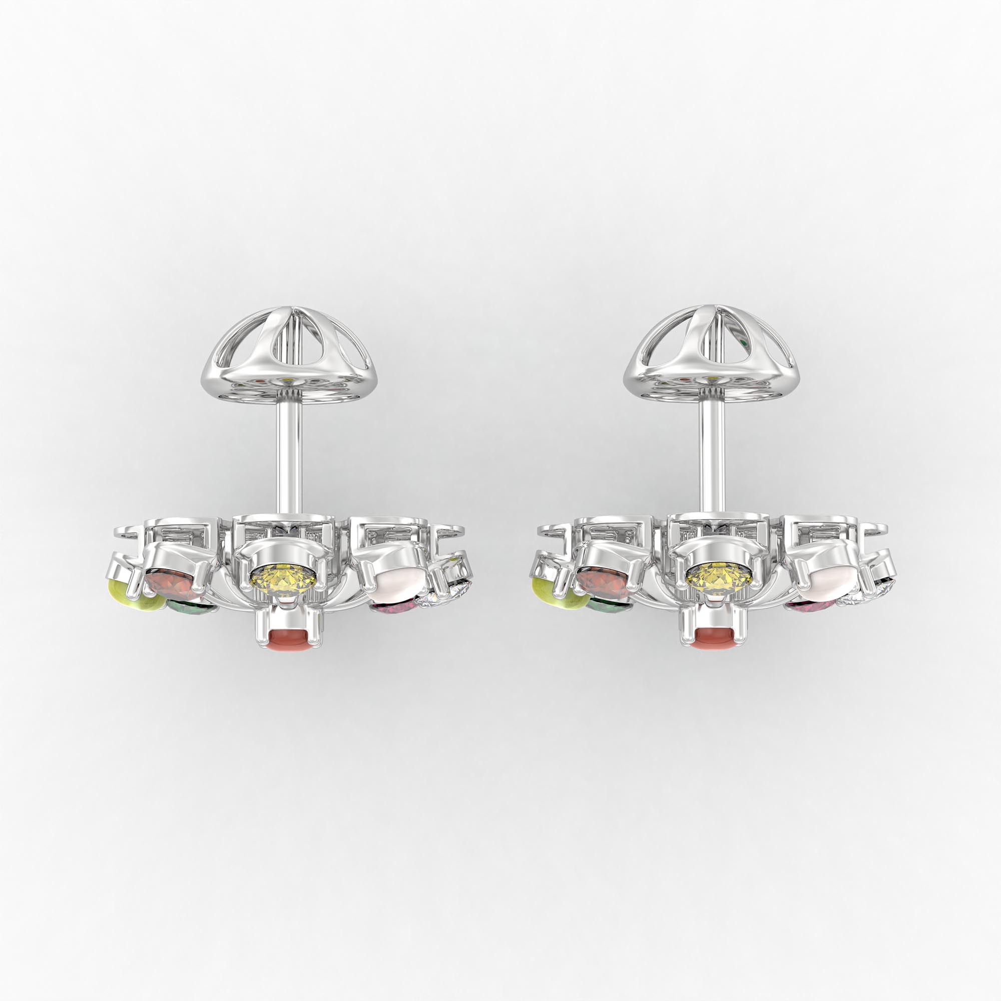 Navratna (Navaratna) Stud Earrings in 18K White Gold – 2.8 mm stones, 4 g (Design K1-22) thumbnail