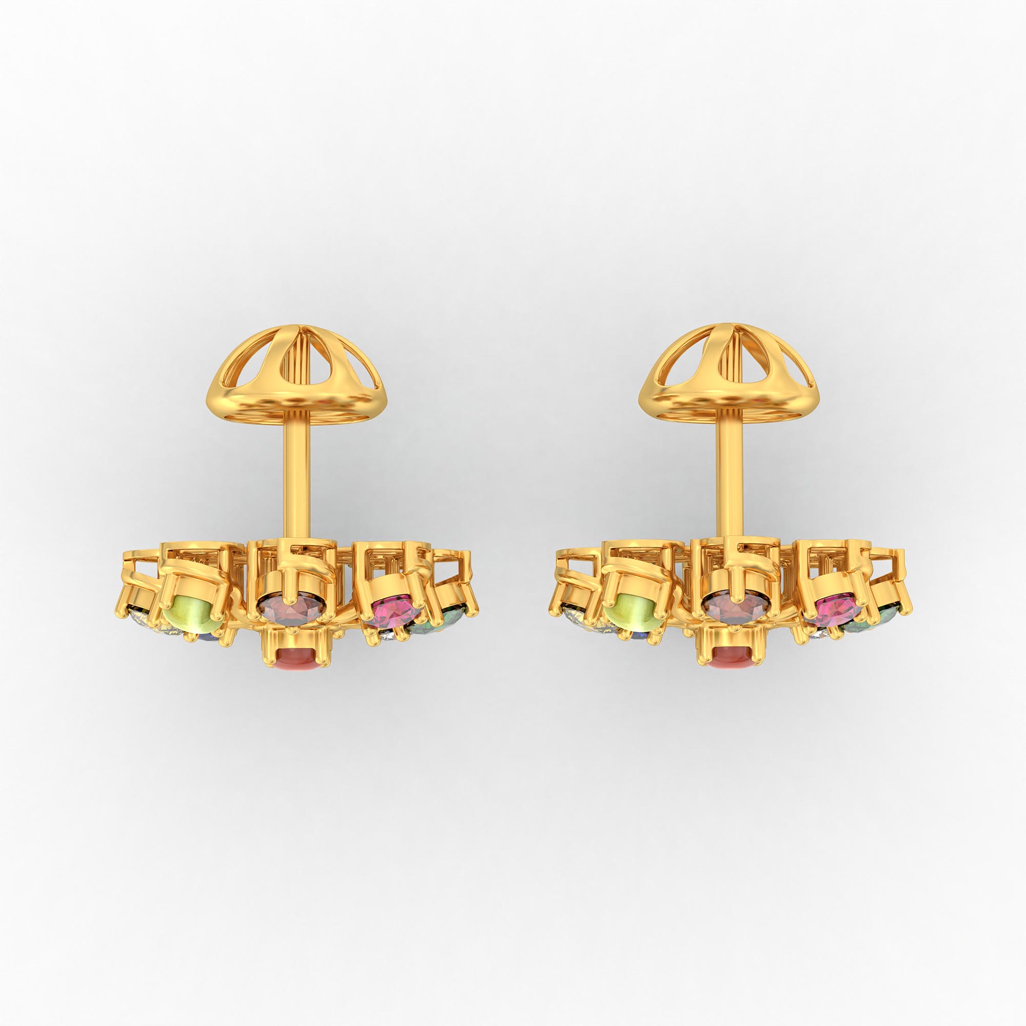 Navratna (Navaratna) Stud Earrings in 22K Yellow Gold – 2.8 mm stones, 4 g (Design K1-23) thumbnail