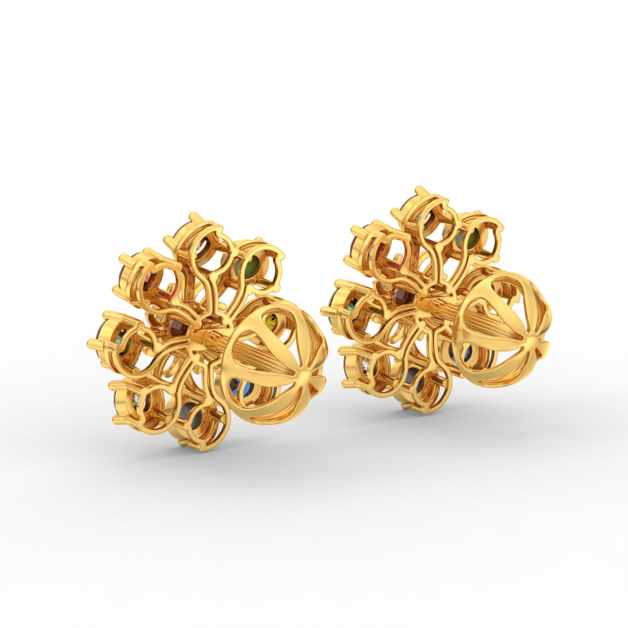 Navratna (Navaratna) Stud Earrings in 22K Yellow Gold – 2.8 mm stones, 4 g (Design K1-23) thumbnail