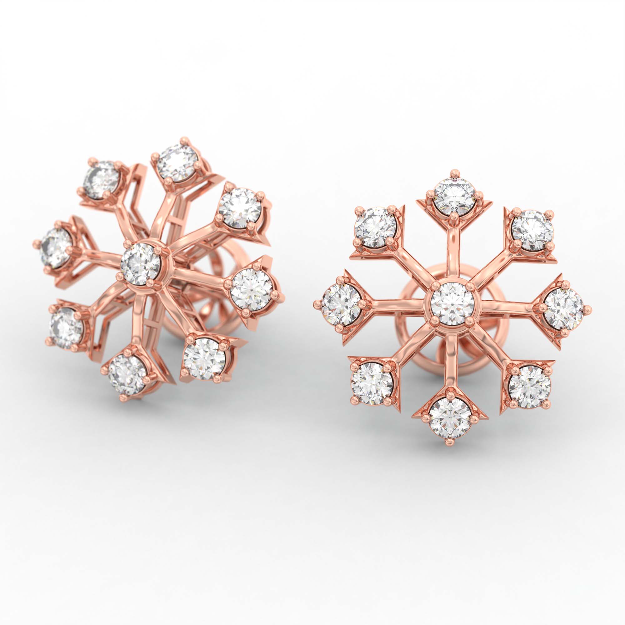 Lab-Grown Diamond Stud Earrings (Tops) in 18K Rose Gold – 1.62 Ct, 18 Diamonds, 4 g (Design K1-24) thumbnail