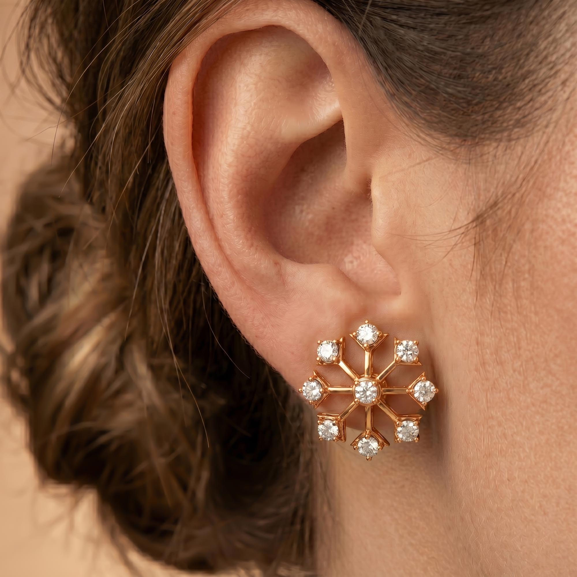 Lab-Grown Diamond Stud Earrings (Tops) in 18K Rose Gold – 1.62 Ct, 18 Diamonds, 4 g (Design K1-24) thumbnail