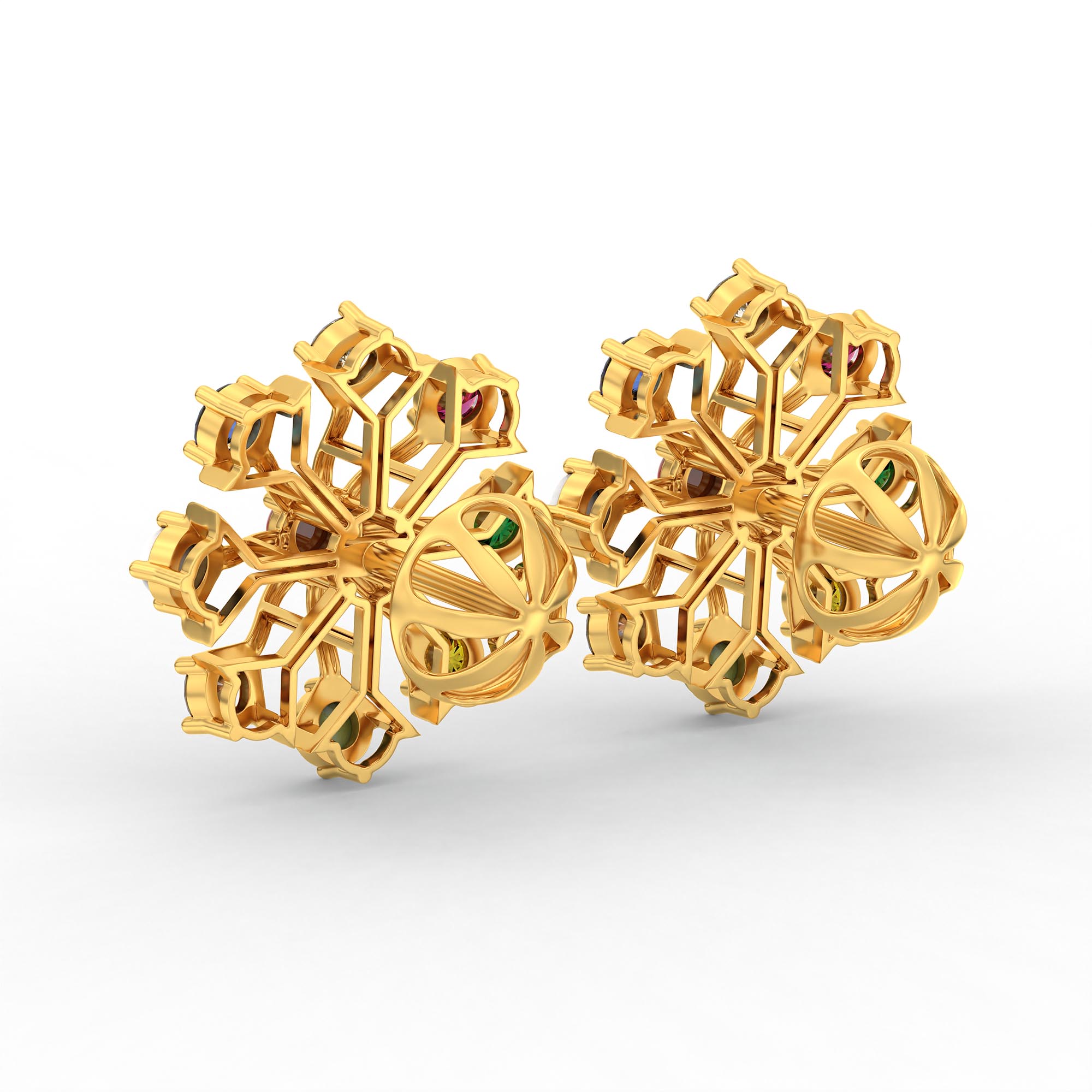 Navratna (Navaratna) Stud Earrings in 22K Yellow Gold – 2.8 mm stones, 4 g (Design K1-24) thumbnail