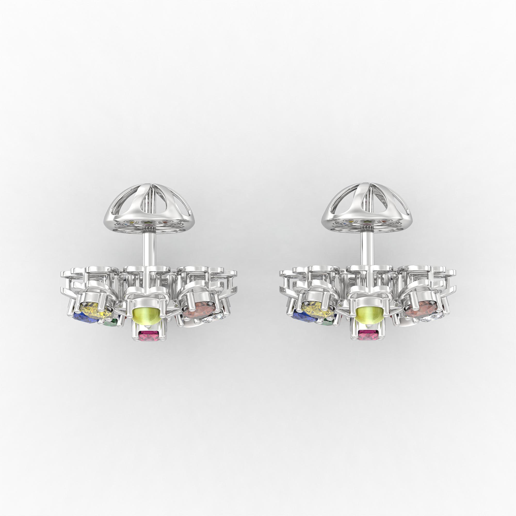 Navratna (Navaratna) Stud Earrings in 18K White Gold – 2.8 mm stones, 4 g (Design K1-25) thumbnail