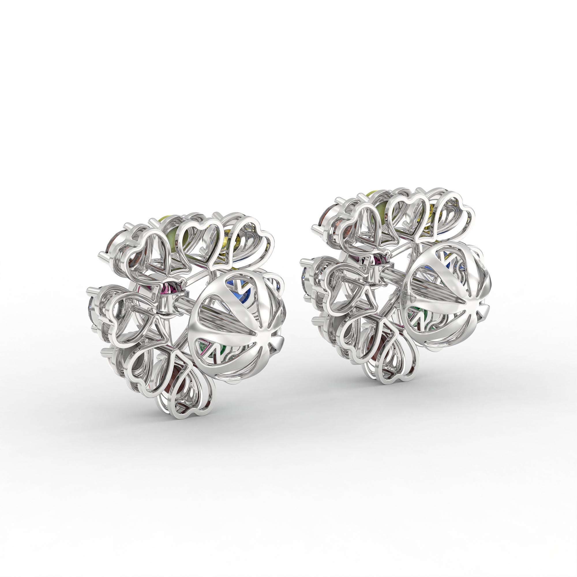 Navratna (Navaratna) Stud Earrings in 18K White Gold – 2.8 mm stones, 4 g (Design K1-25) thumbnail