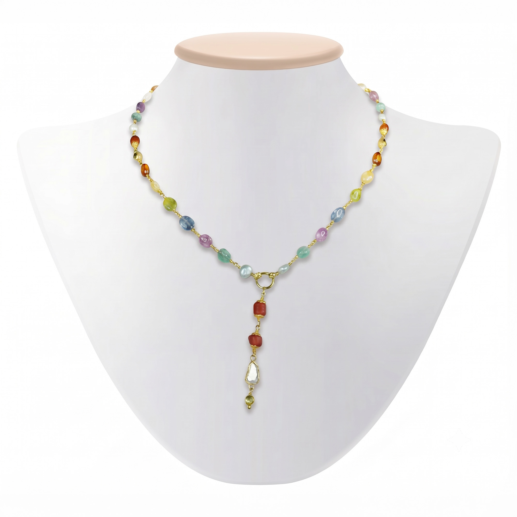 Navratna (Navaratna) Necklace D06 in 18K Yellow Gold with Natural Uncut Diamonds thumbnail