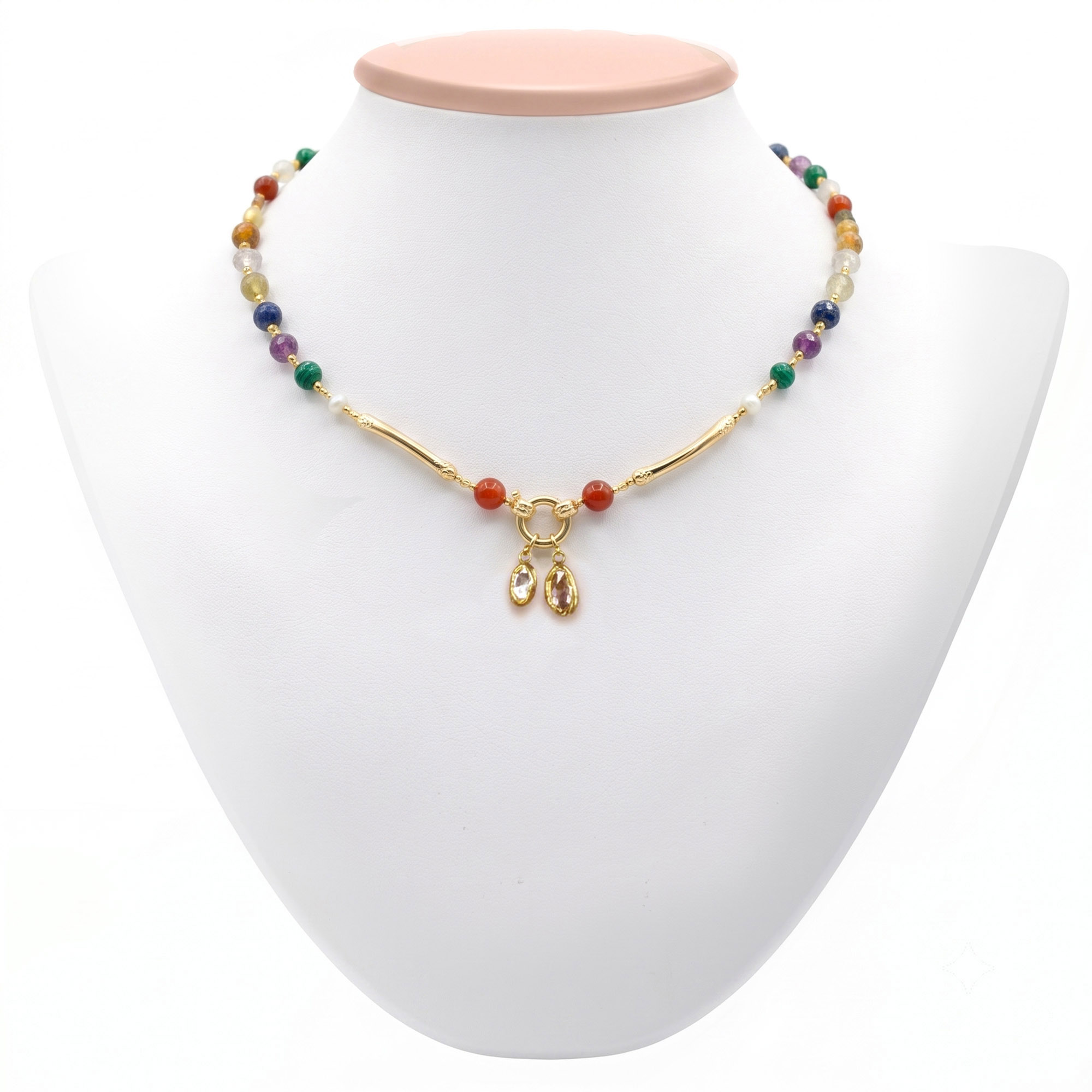 Navratna (Navaratna) Necklace D10 in 18K Yellow Gold with Natural Uncut Diamonds thumbnail