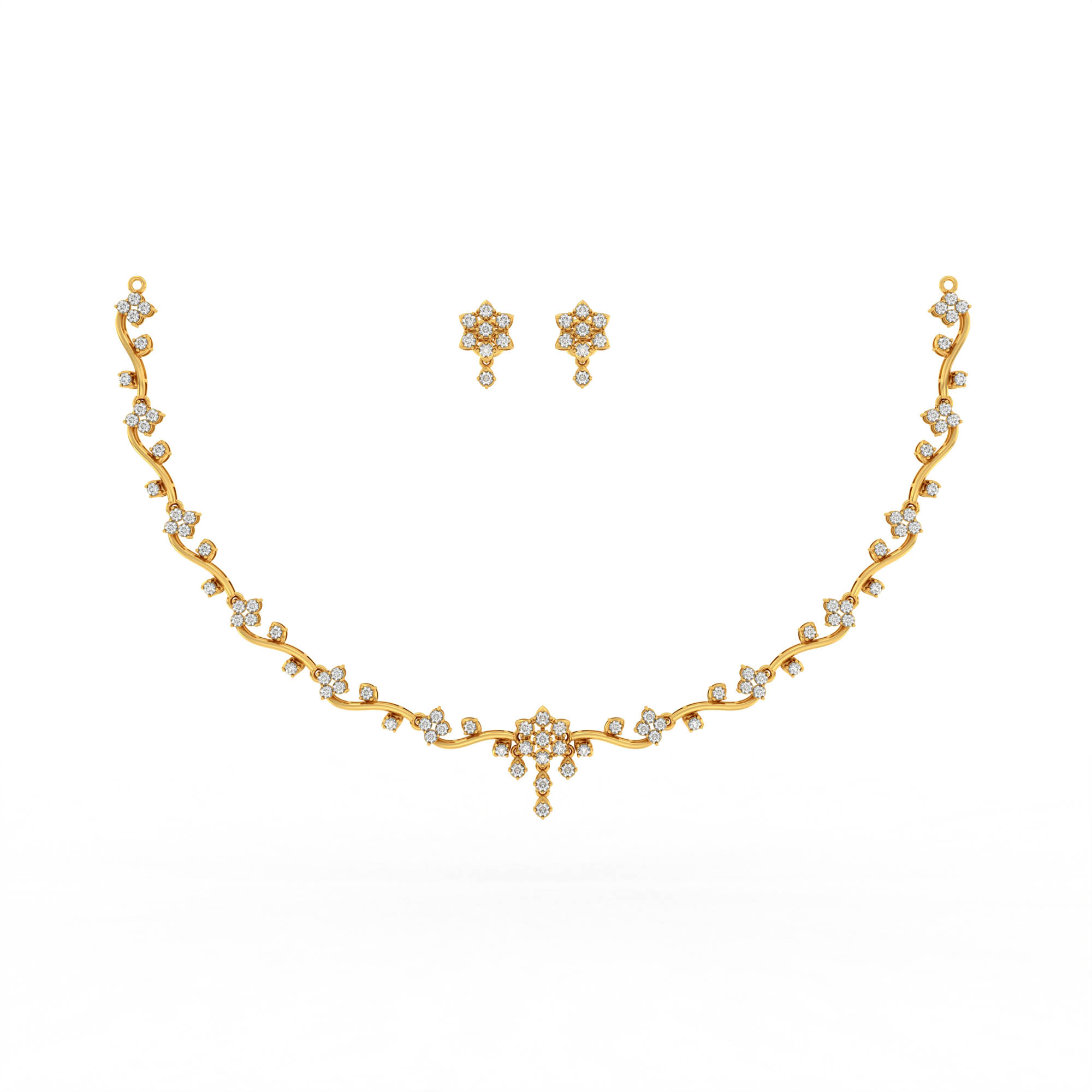 Lab-Grown Diamond Necklace and Earring Set in 22K Yellow Gold – 2.61 Ct, 99 Diamonds thumbnail