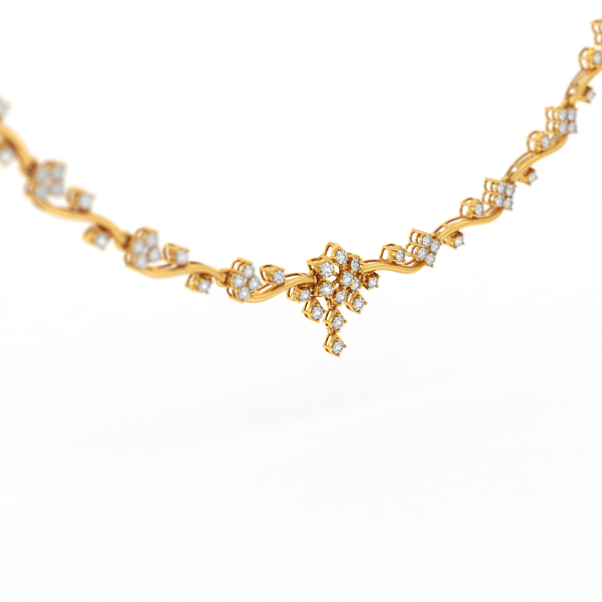 Lab-Grown Diamond Necklace and Earring Set in 22K Yellow Gold – 2.61 Ct, 99 Diamonds thumbnail