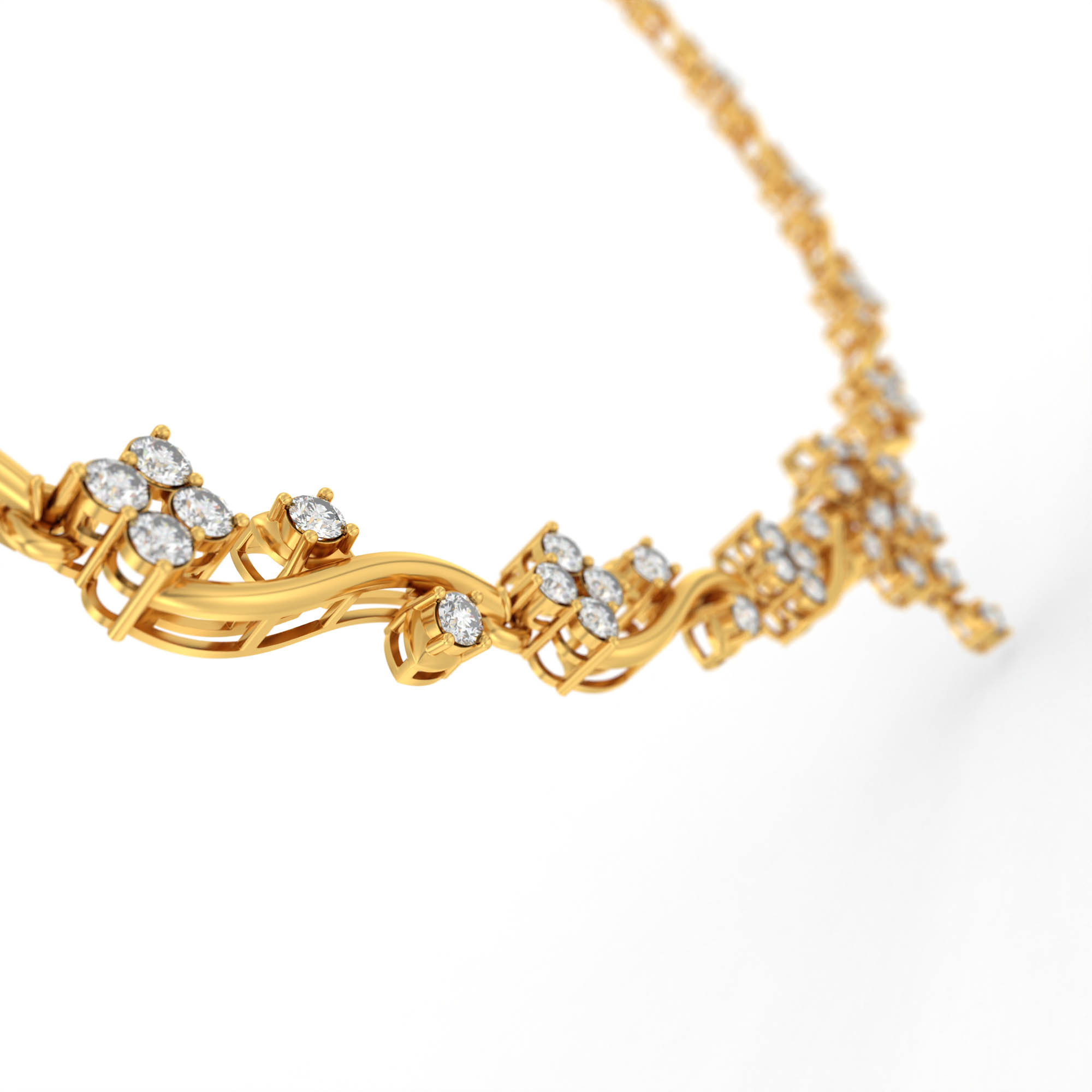 Lab-Grown Diamond Necklace and Earring Set in 22K Yellow Gold – 2.61 Ct, 99 Diamonds thumbnail