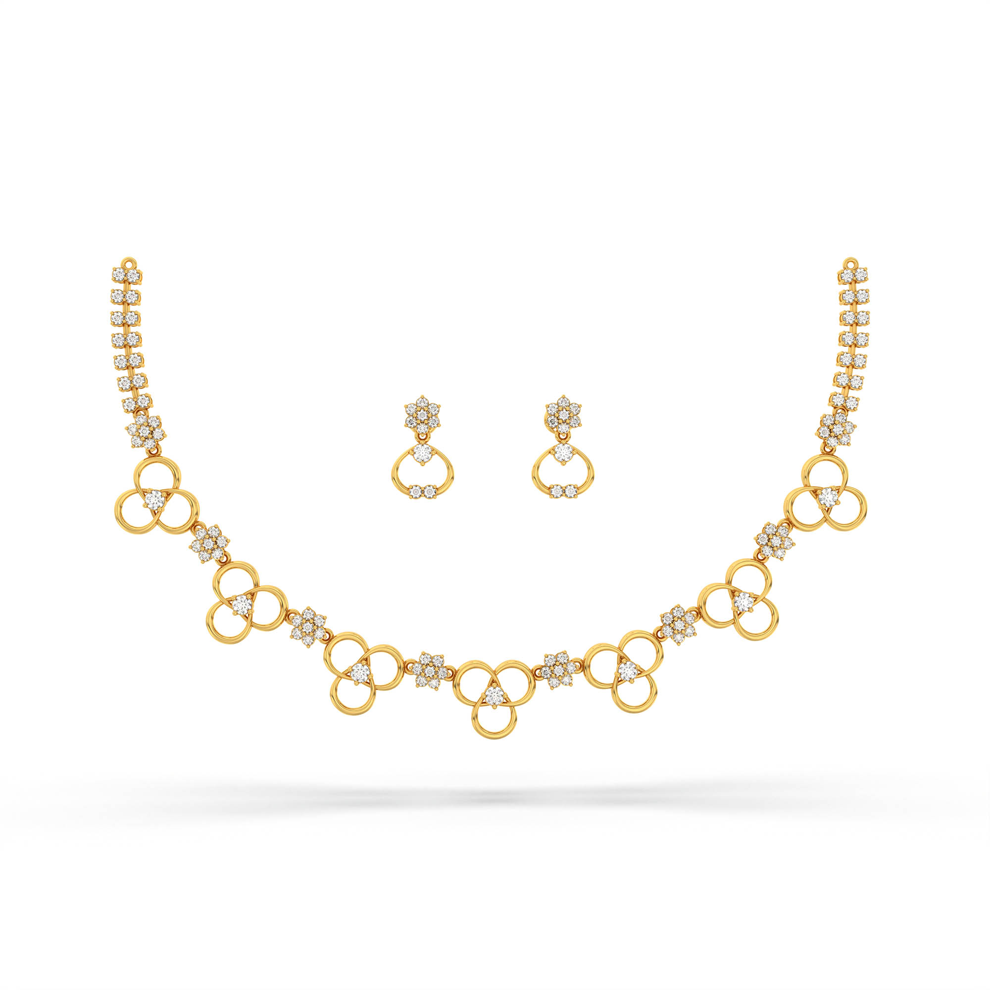 Lab-Grown Diamond Necklace and Earring Set in 22K Yellow Gold – 4 Ct, 111 Diamonds thumbnail