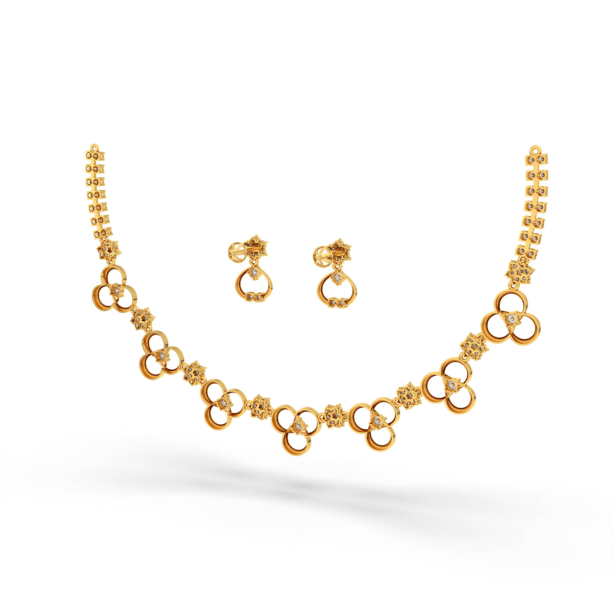 Lab-Grown Diamond Necklace and Earring Set in 22K Yellow Gold – 4 Ct, 111 Diamonds thumbnail