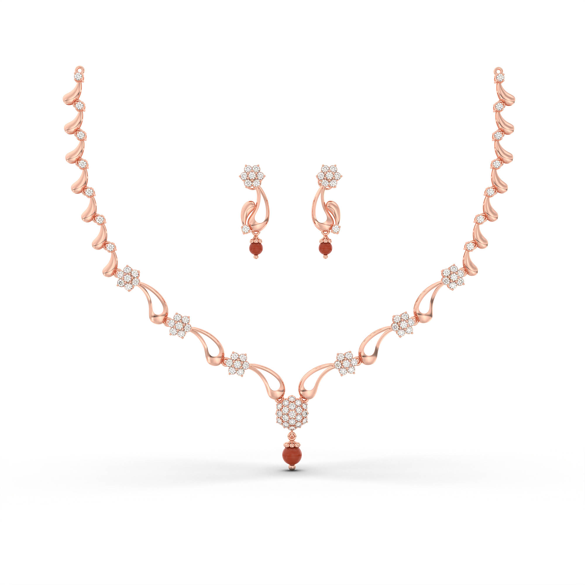Lab-Grown Diamond Necklace and Earring Set in 18K Rose Gold – 3.07 Ct, 91 Diamonds thumbnail