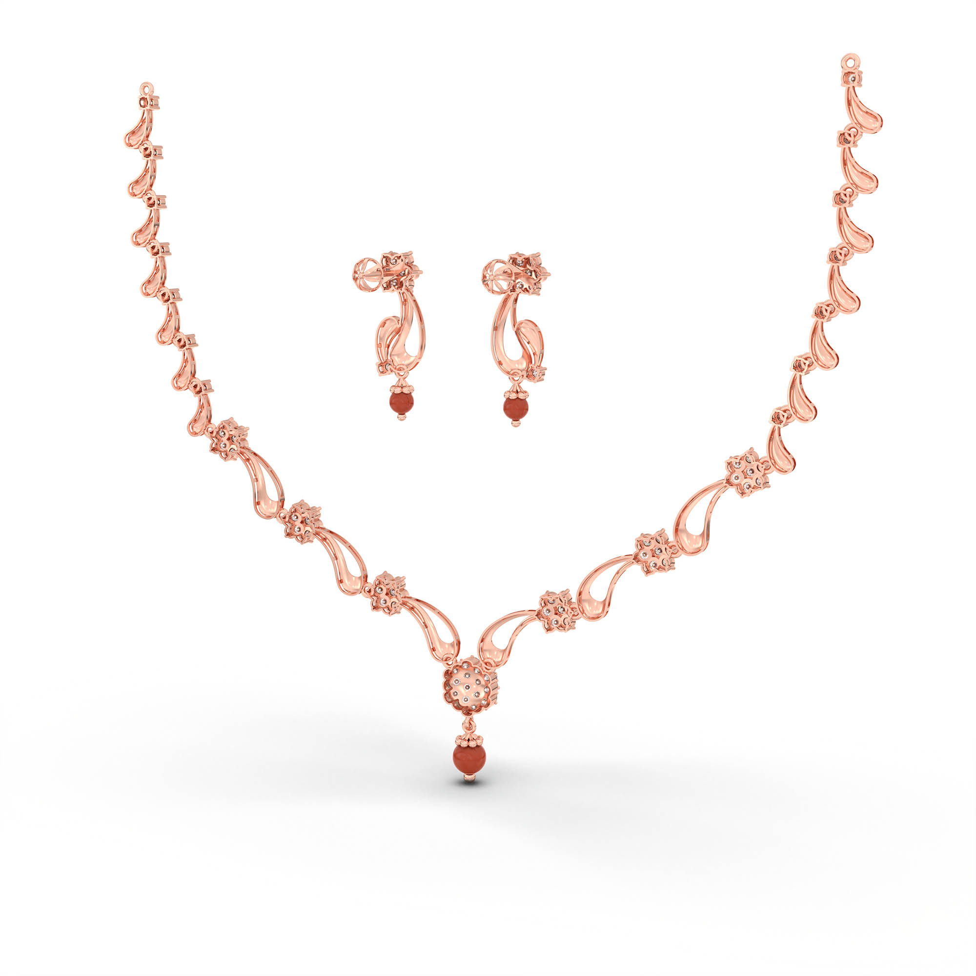 Lab-Grown Diamond Necklace and Earring Set in 18K Rose Gold – 3.07 Ct, 91 Diamonds thumbnail