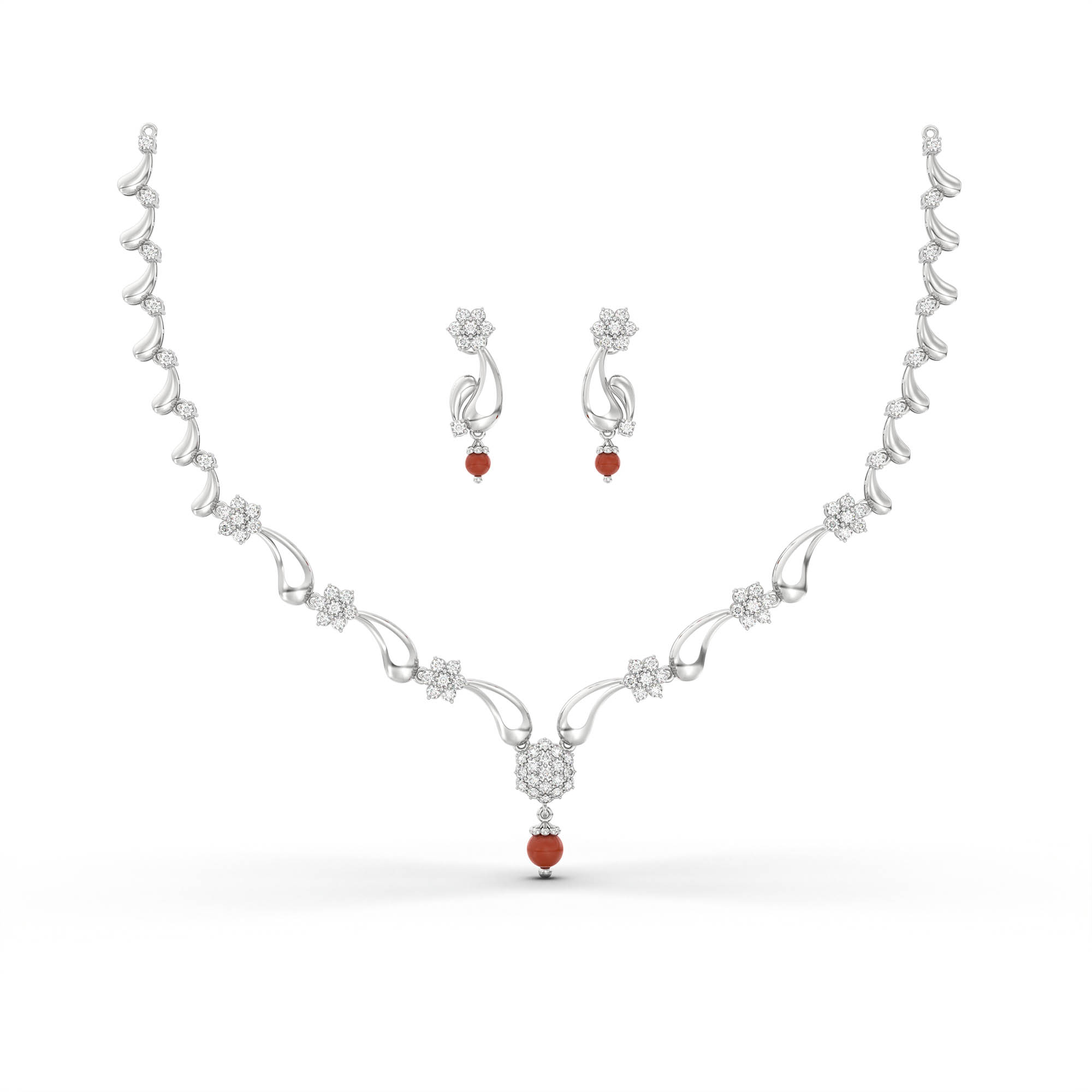 Lab-Grown Diamond Necklace and Earring Set in 18K White Gold – 3.07 Ct, 91 Diamonds thumbnail